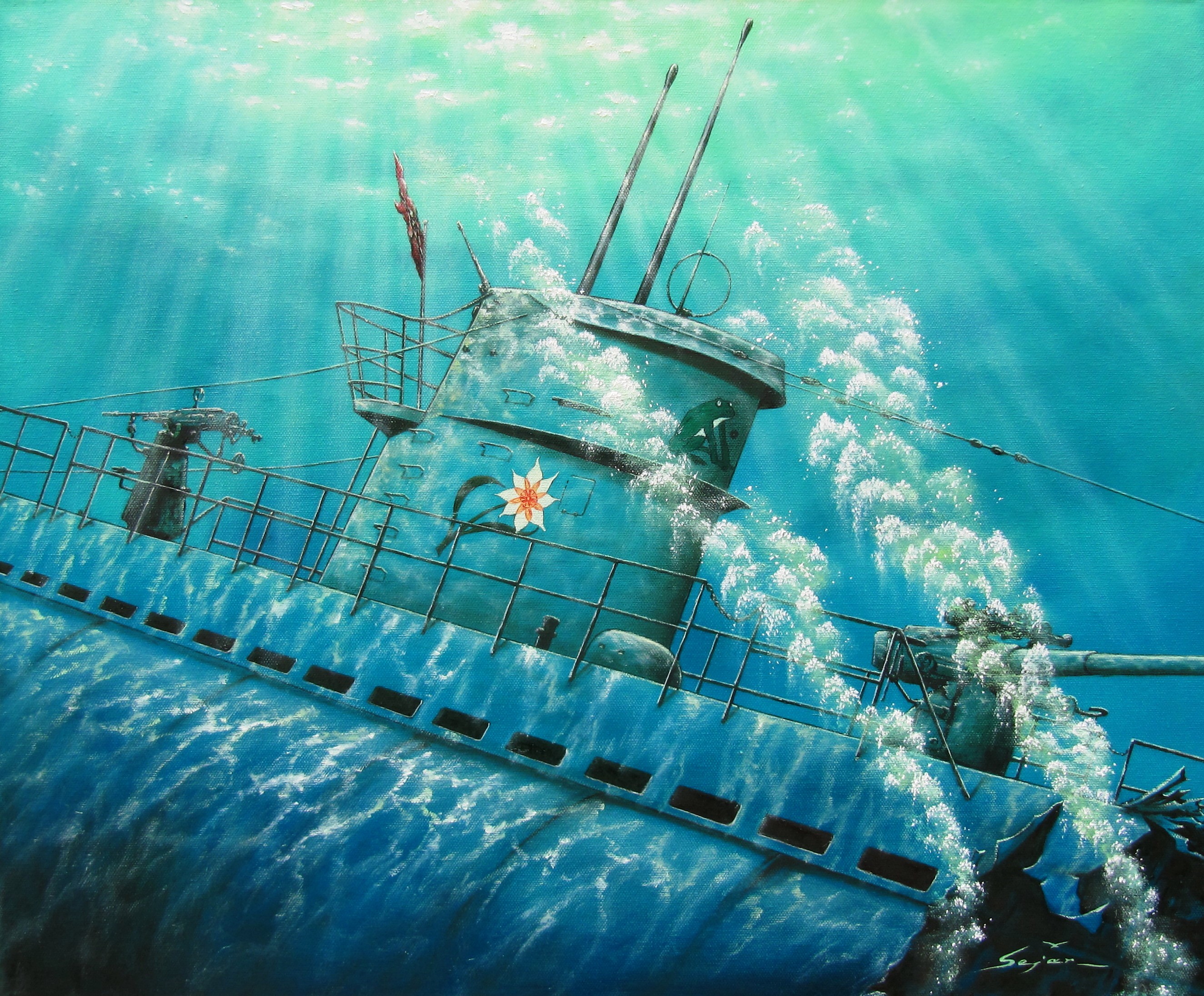 U-124 Submarine Sinking in "Last Whisper" Painting HD Wallpaper