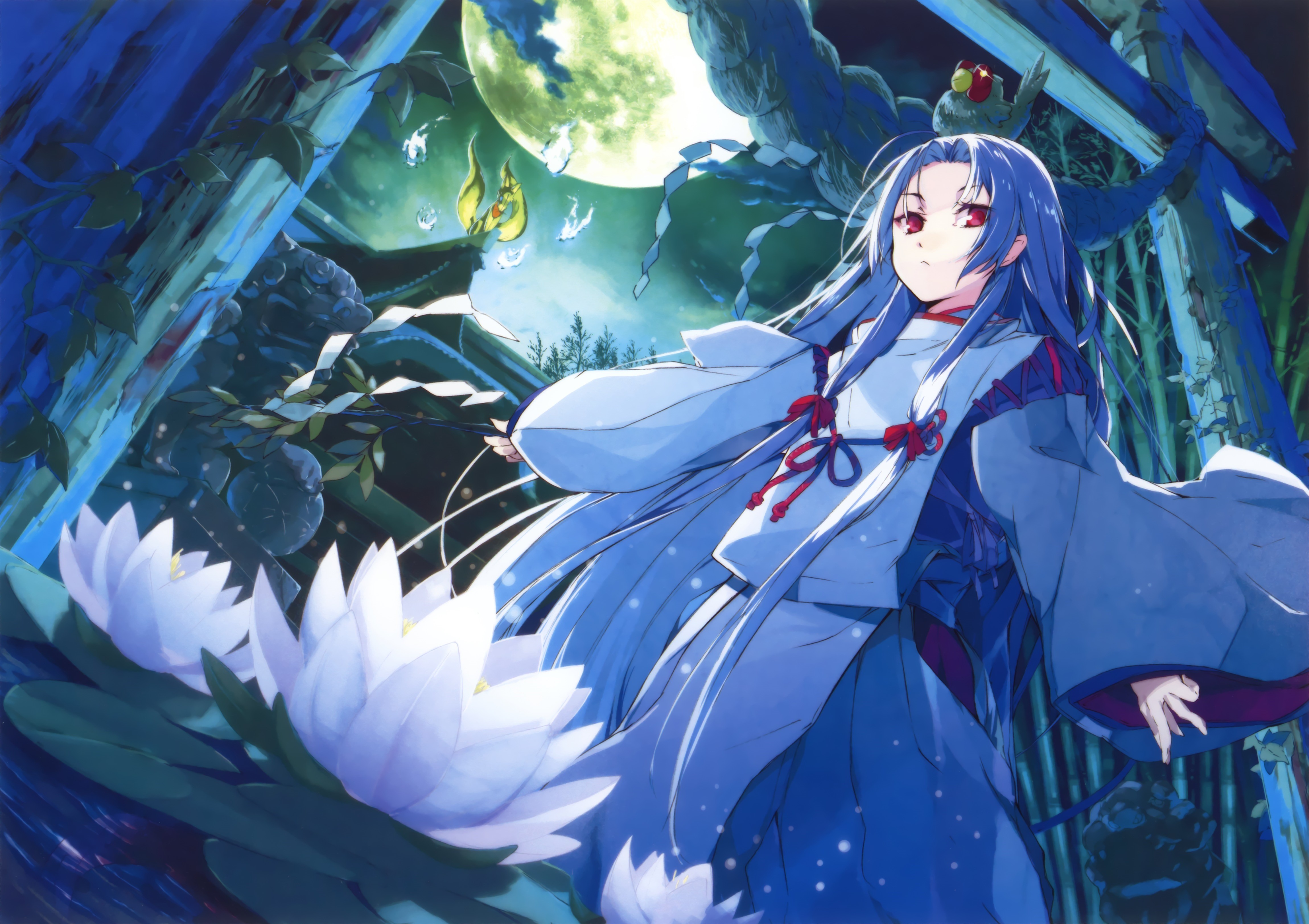 4K Anime Girl in Kimono with Water Lilies HD Wallpaper