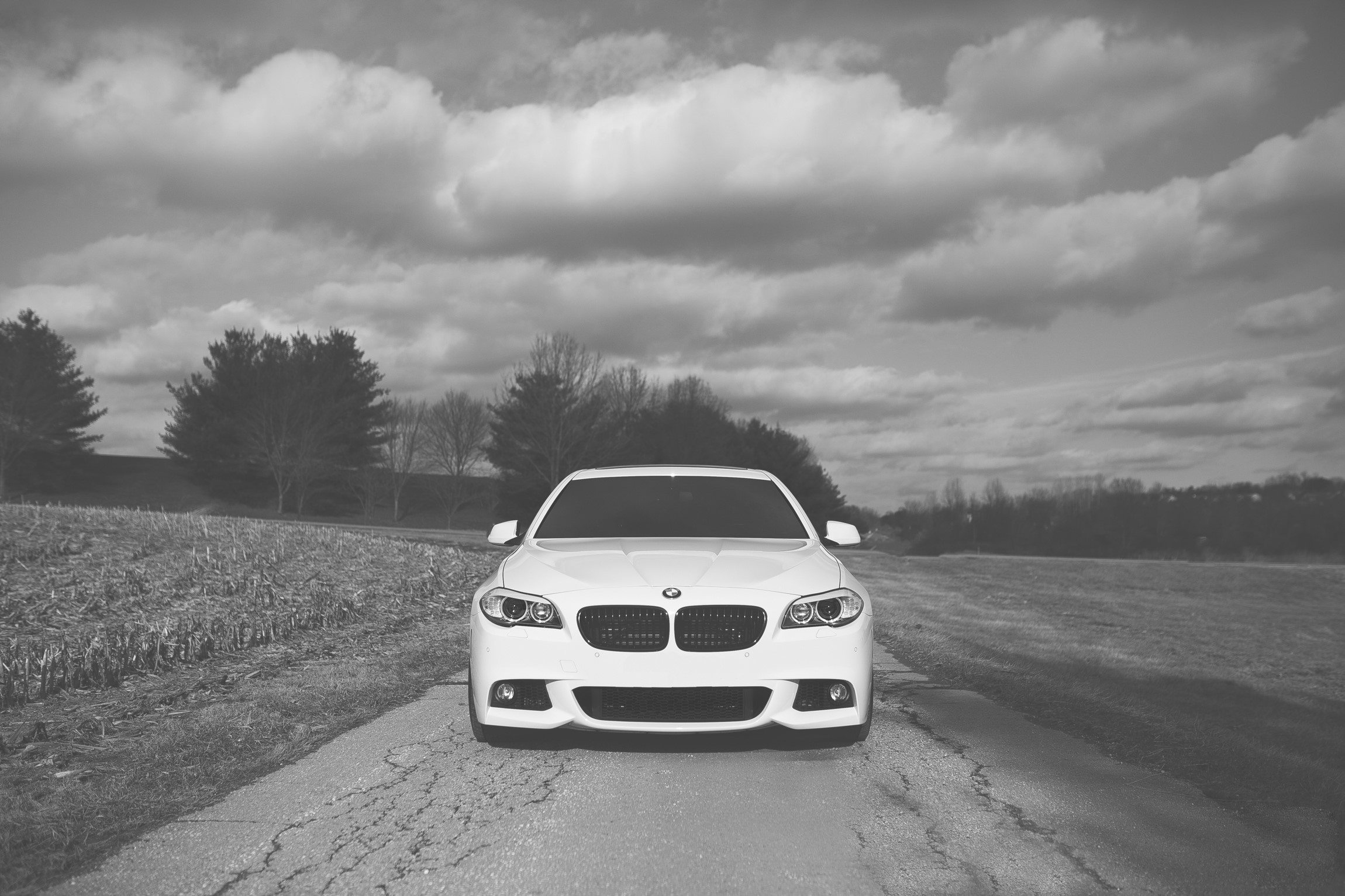 White BMW F10 5 Series on a Cloudy Day HD Wallpaper