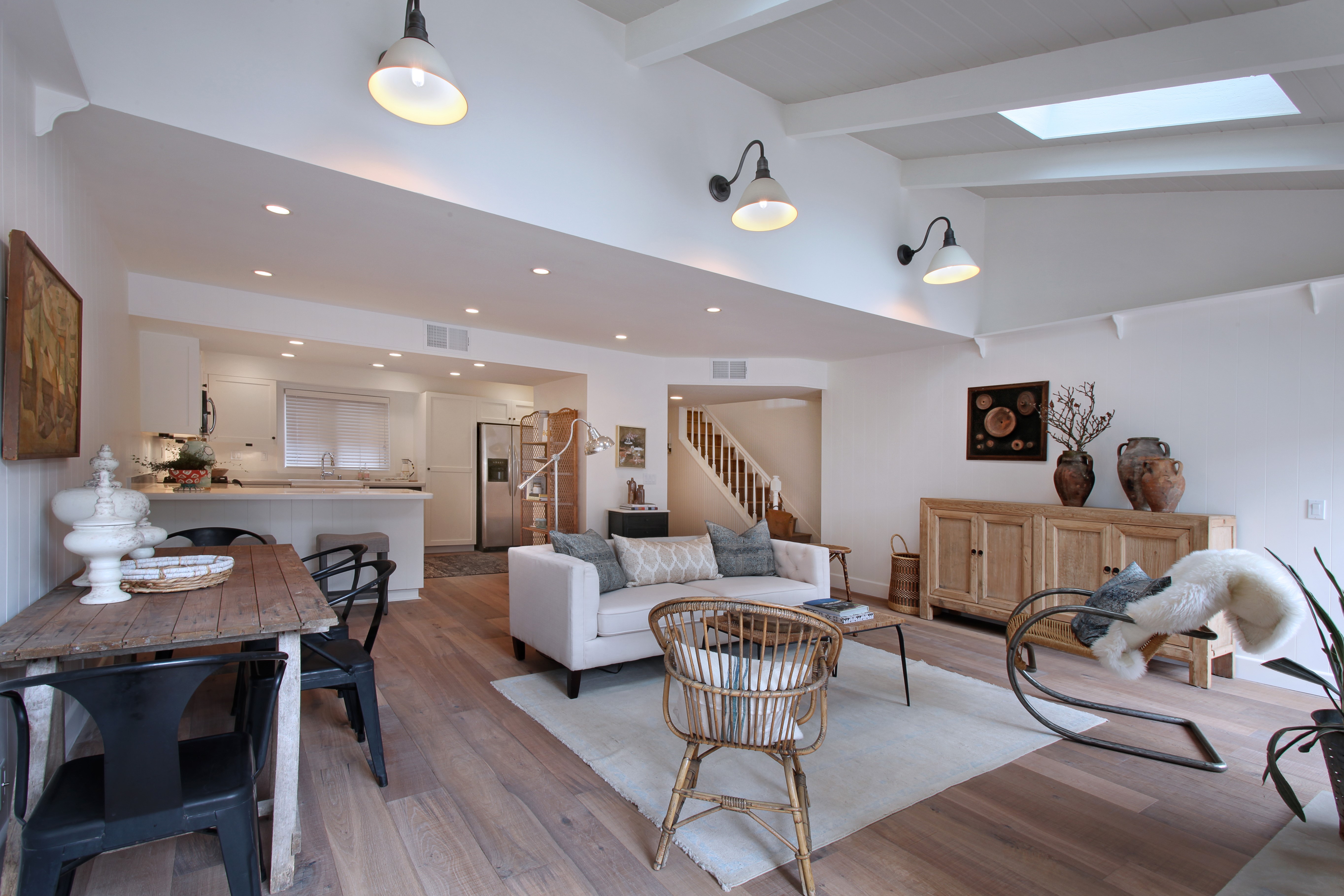 Interior design of a living room with kitchen and dining area HD Wallpaper