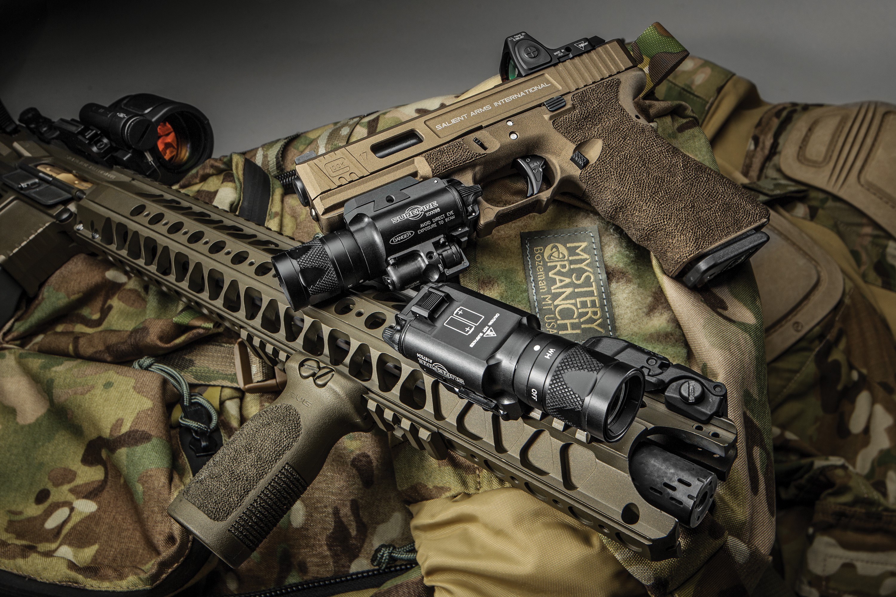 Assault Rifle and Pistol with Tactical Lights HD Wallpaper