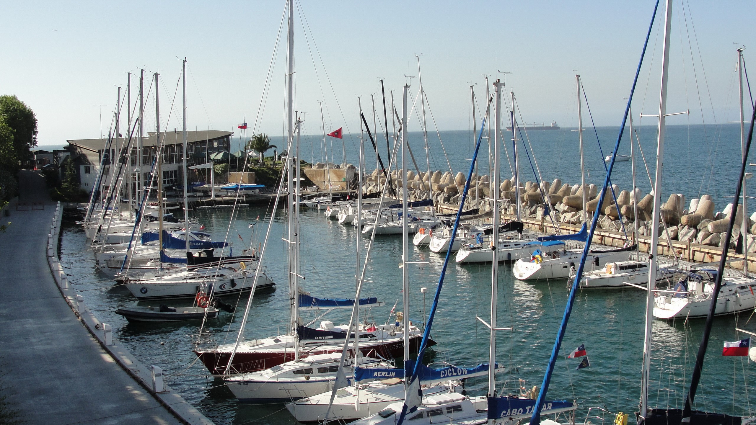 Sailboats docked in a marina in Valparaiso, Chile HD Wallpaper