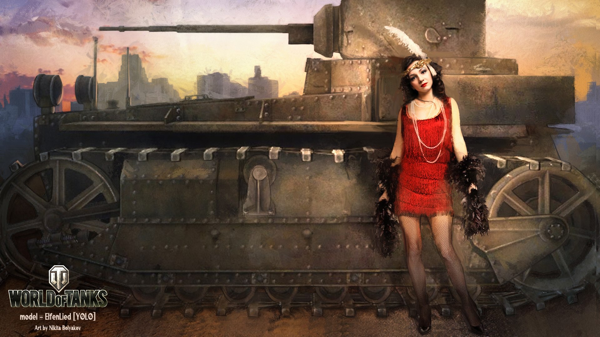 Flapper girl and T1 Cunningham tank from World of Tanks HD Wallpaper