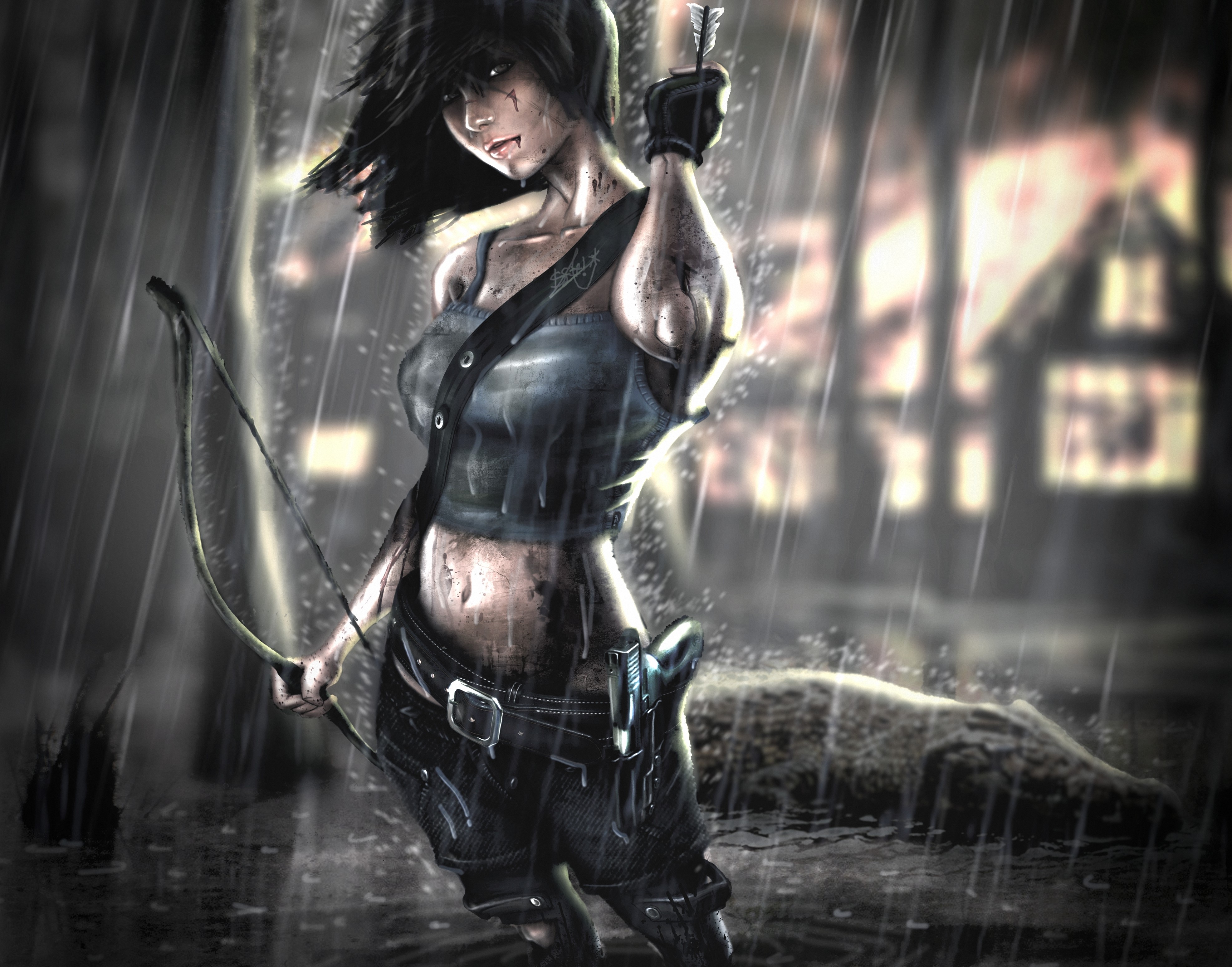 Lara Croft from Tomb Raider in the Rain HD Wallpaper