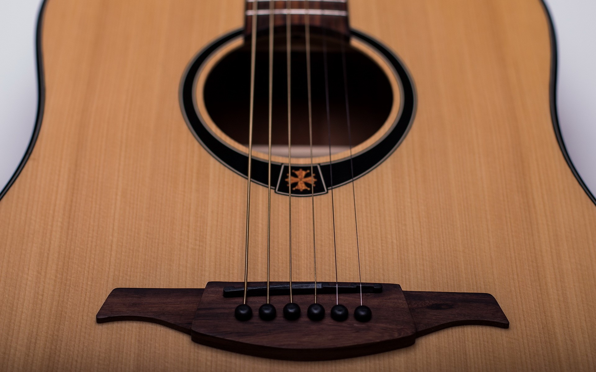 Closeup of an acoustic guitar HD Wallpaper