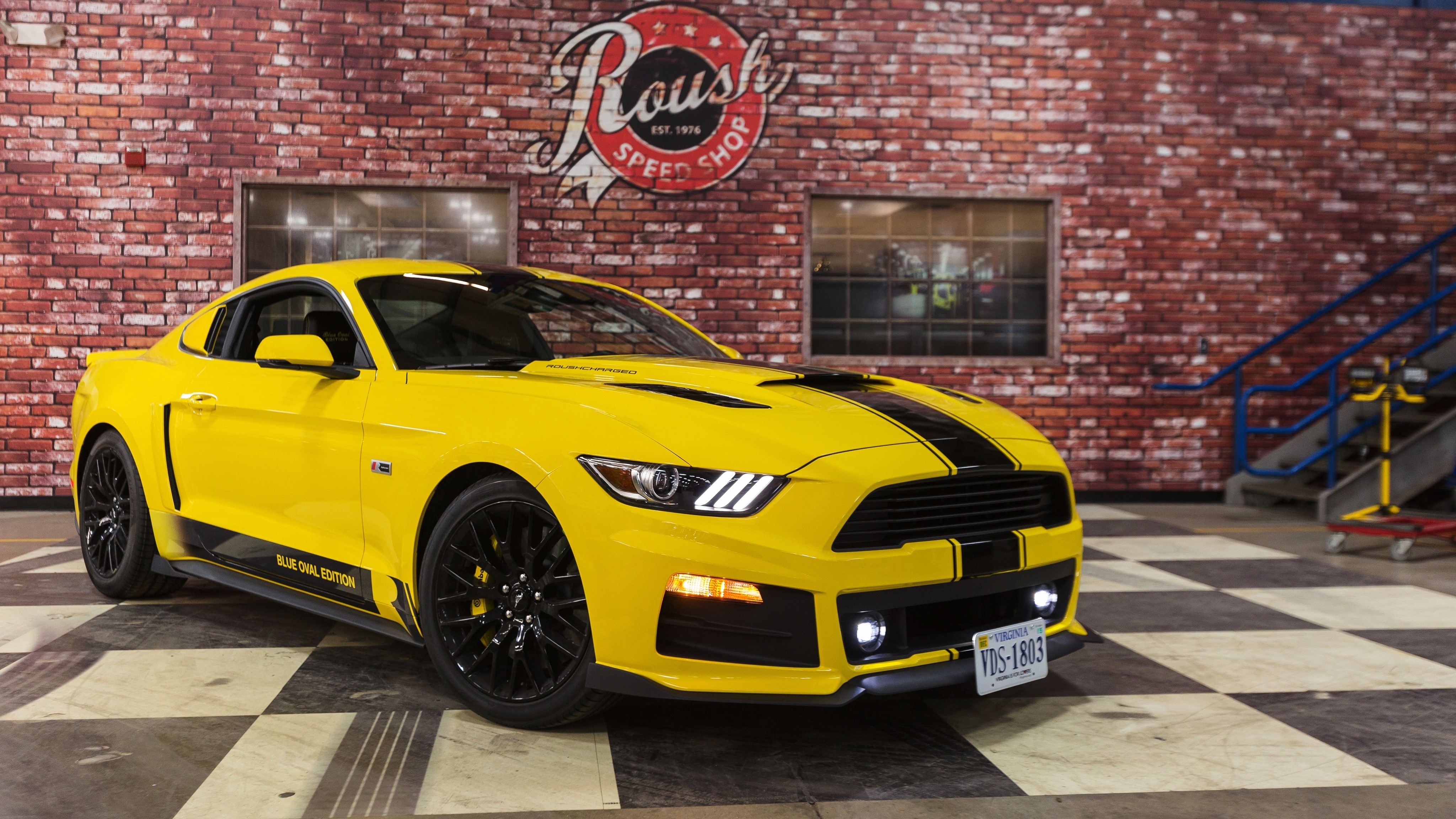Yellow 2015 Roush R2300 Blue Oval Edition Mustang HD Wallpaper