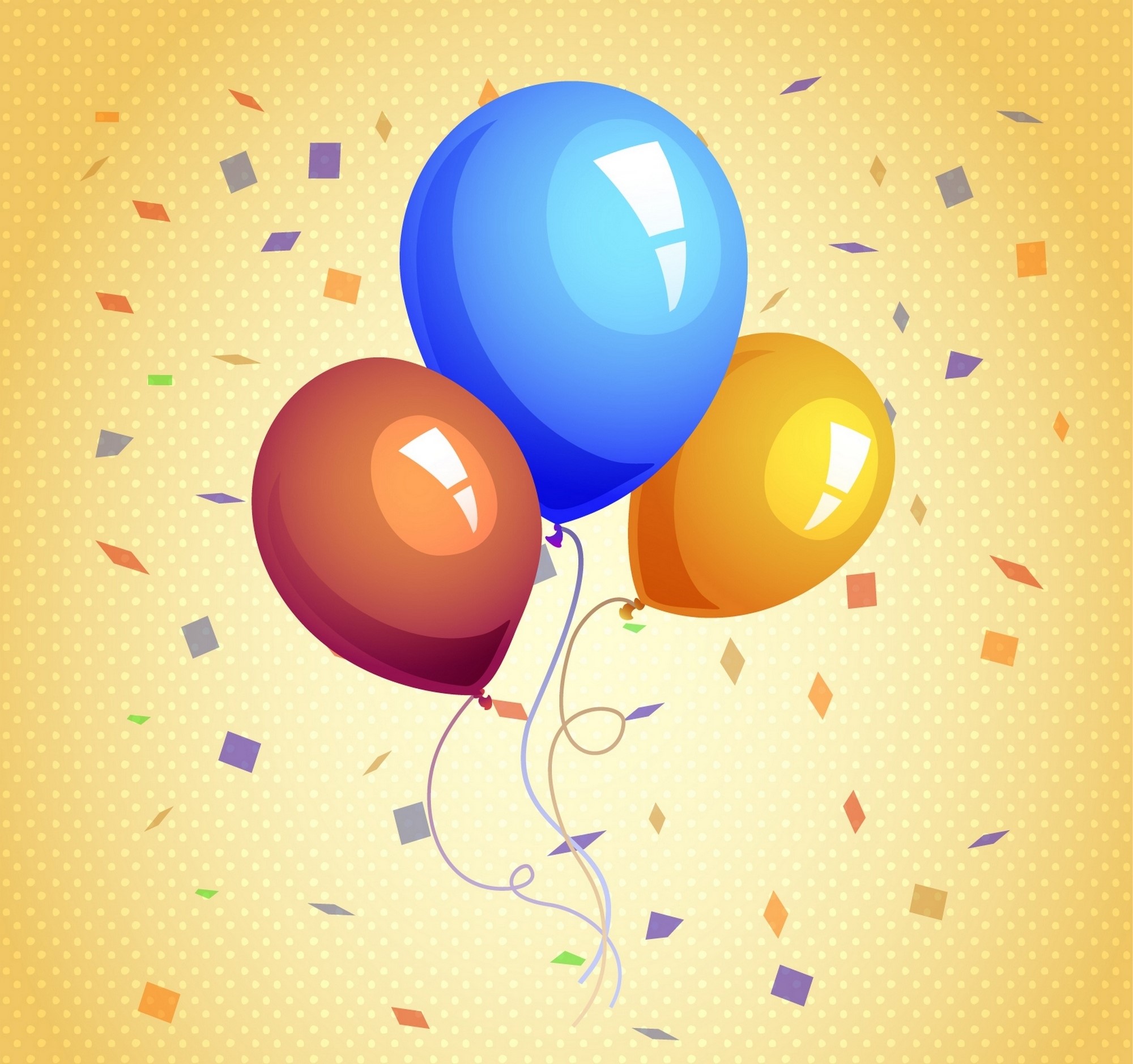 Three balloons with confetti HD Wallpaper