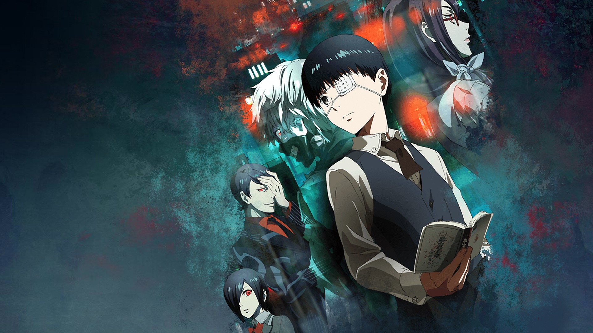 Tokyo Ghoul characters: Ken Kaneki, Touka Kirishima, Shuu Tsukiyama, Rize Kamishiro HD Wallpaper
