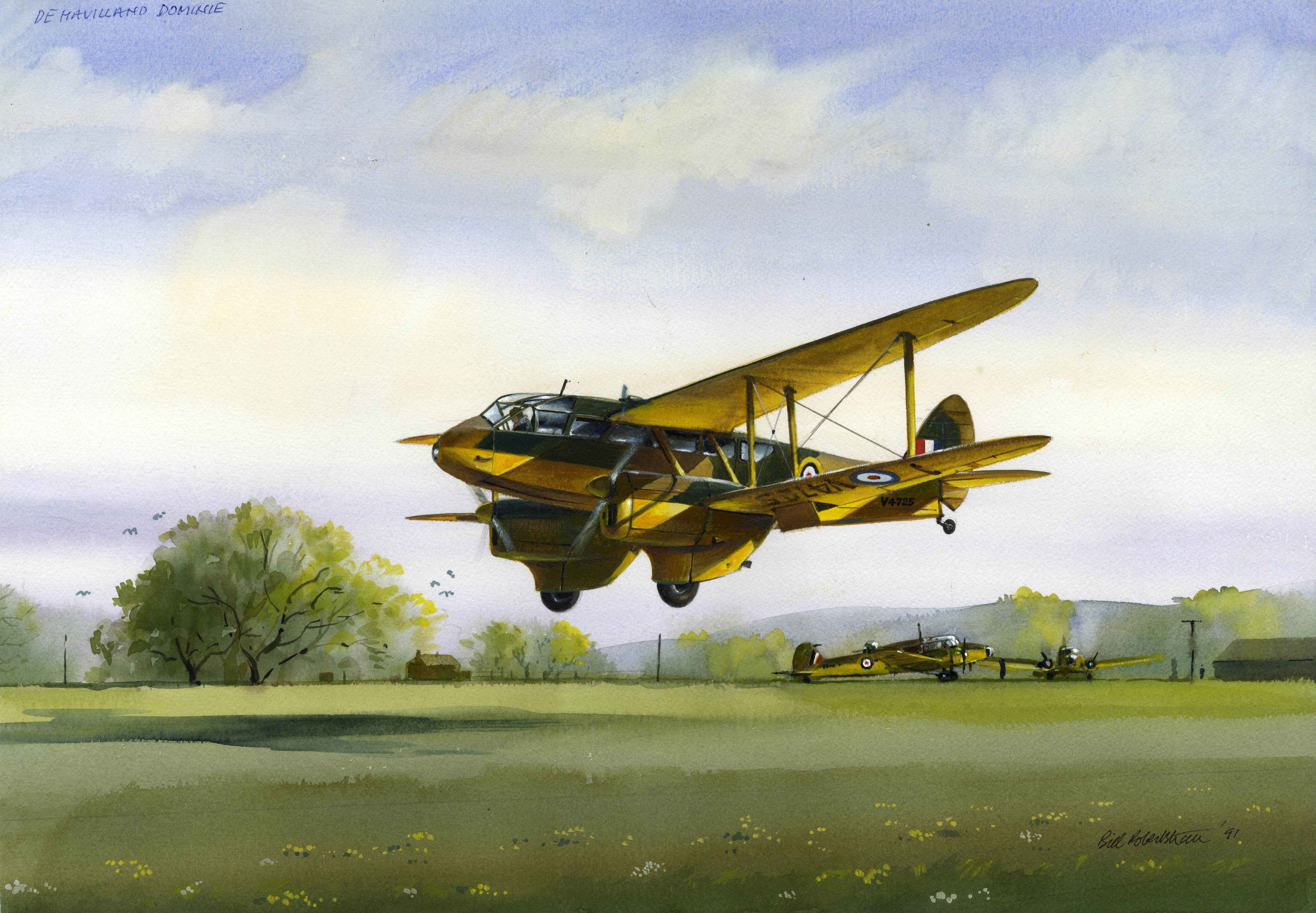 De Havilland Dominie Biplane in Flight HD Wallpaper