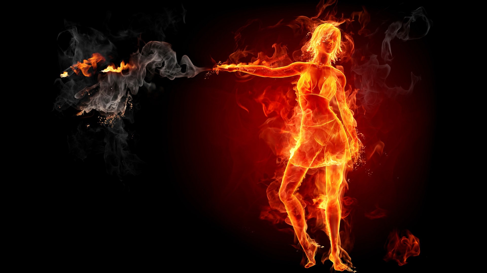 Woman made of fire with smoke HD Wallpaper