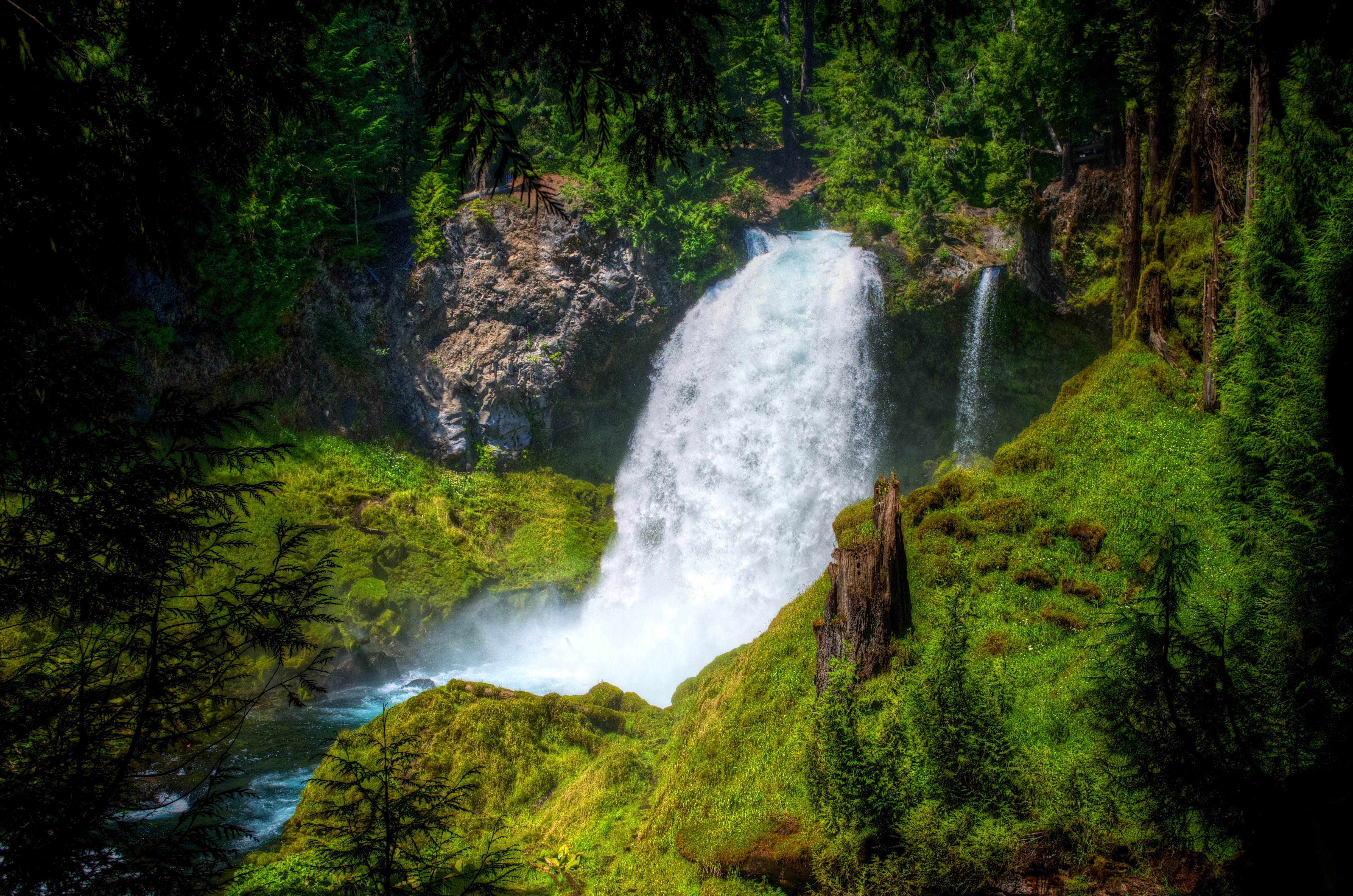 4K Oregon Sahalie Falls USA Forests Waterfalls Moss HD Wallpaper