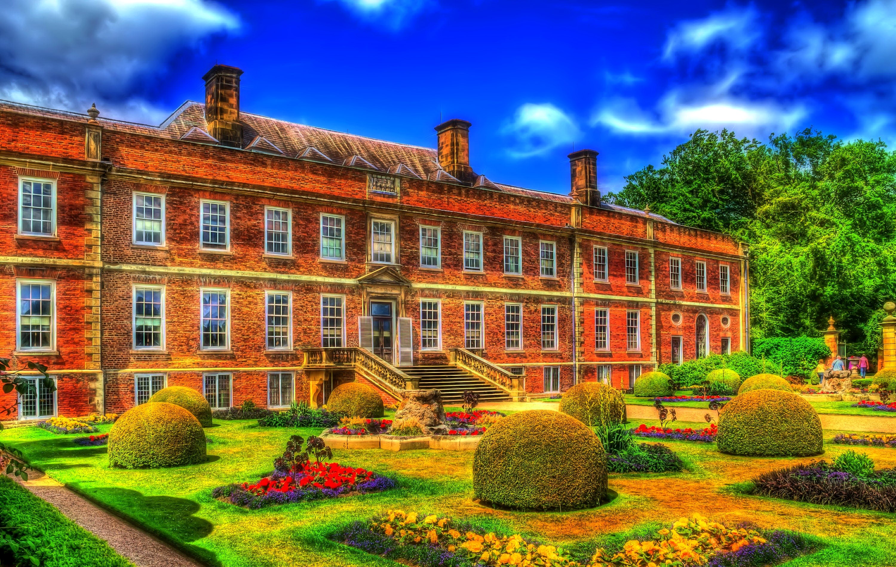 Erddig Hall Mansion with formal gardens in the United Kingdom HD Wallpaper