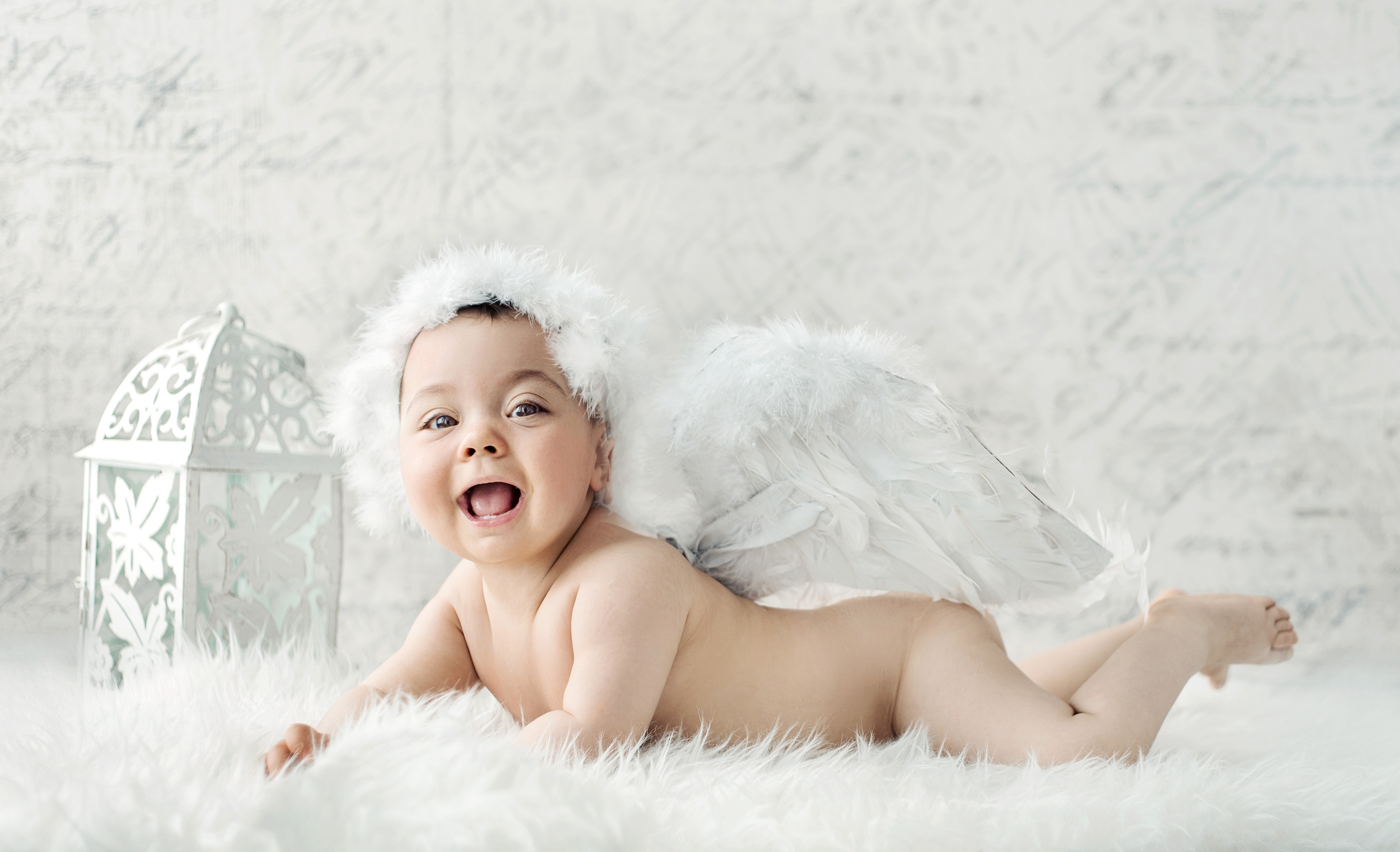Baby with Angel Wings and Lantern HD Wallpaper