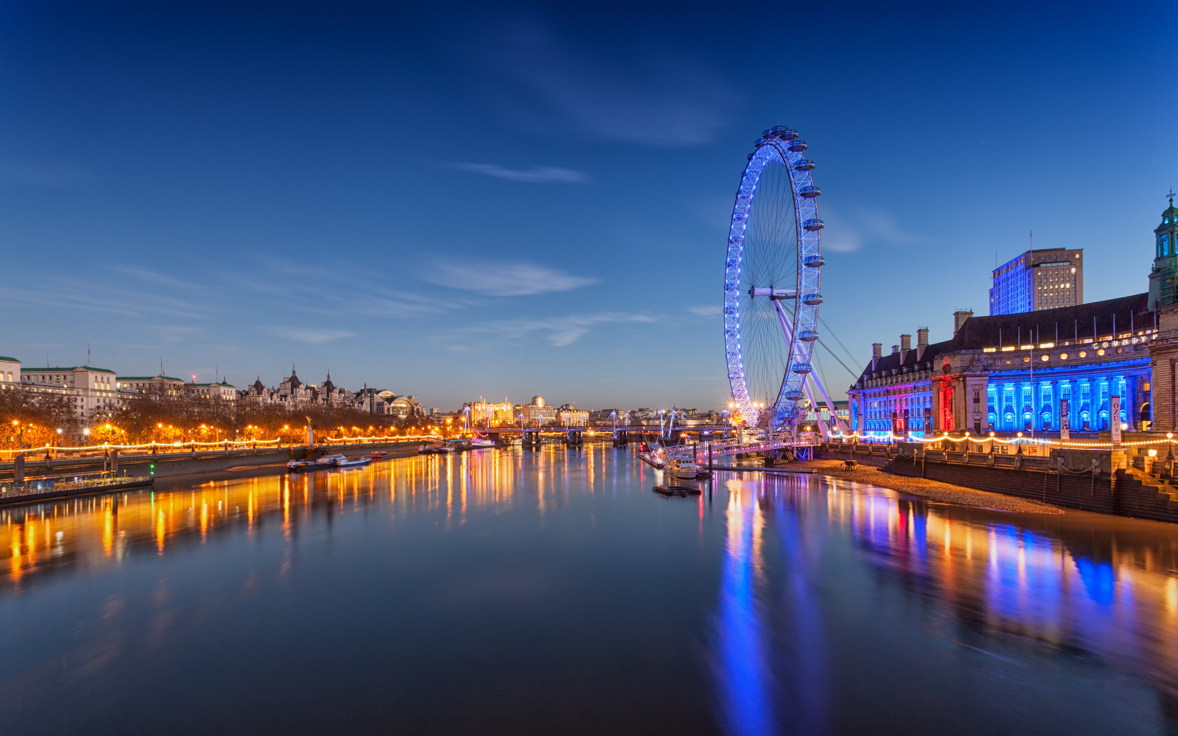 4K London Eye Ferris Wheel on the River Thames at Dusk HD Wallpaper