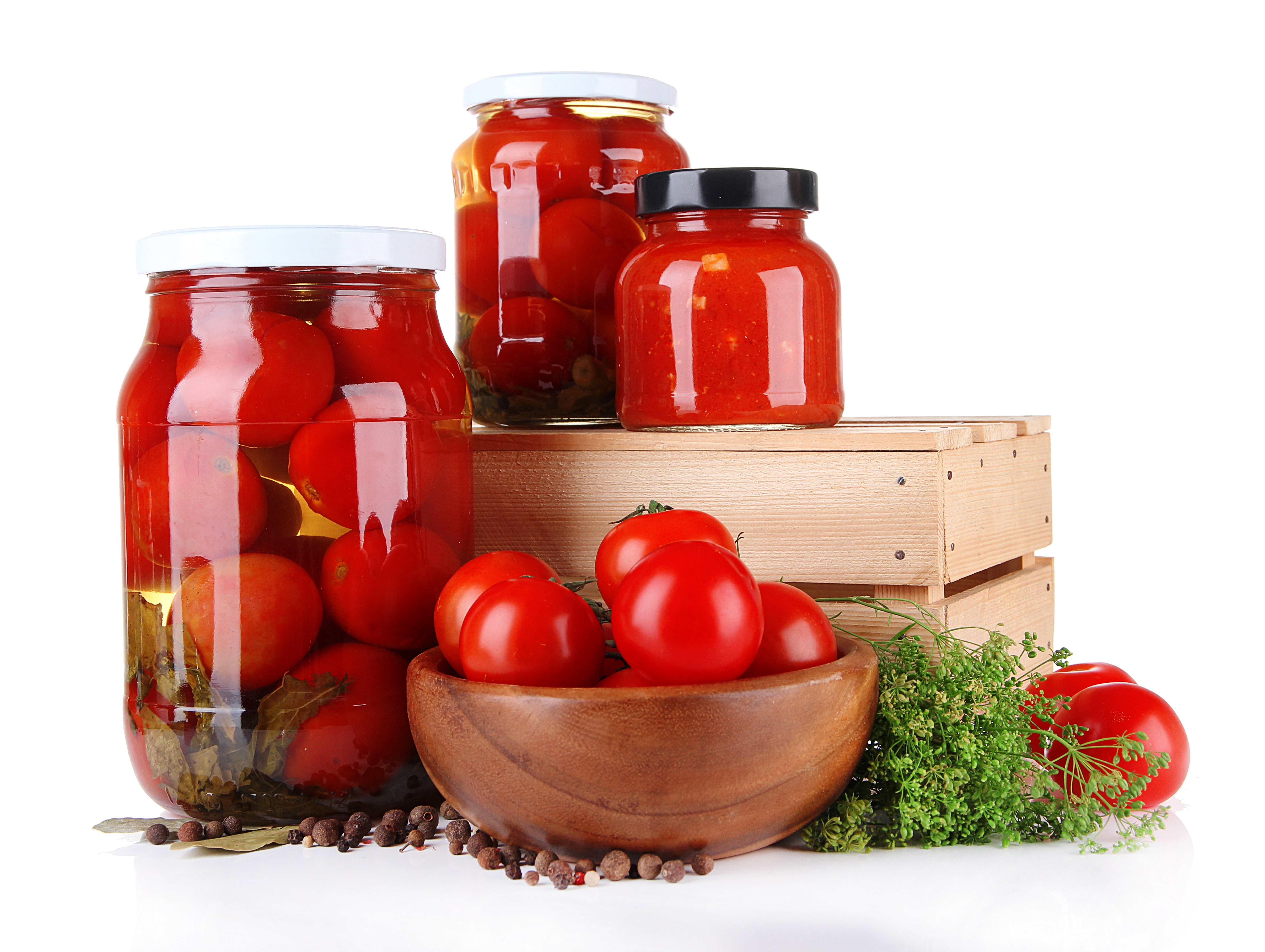 Jars of Pickled Tomatoes with Dill and Spices HD Wallpaper