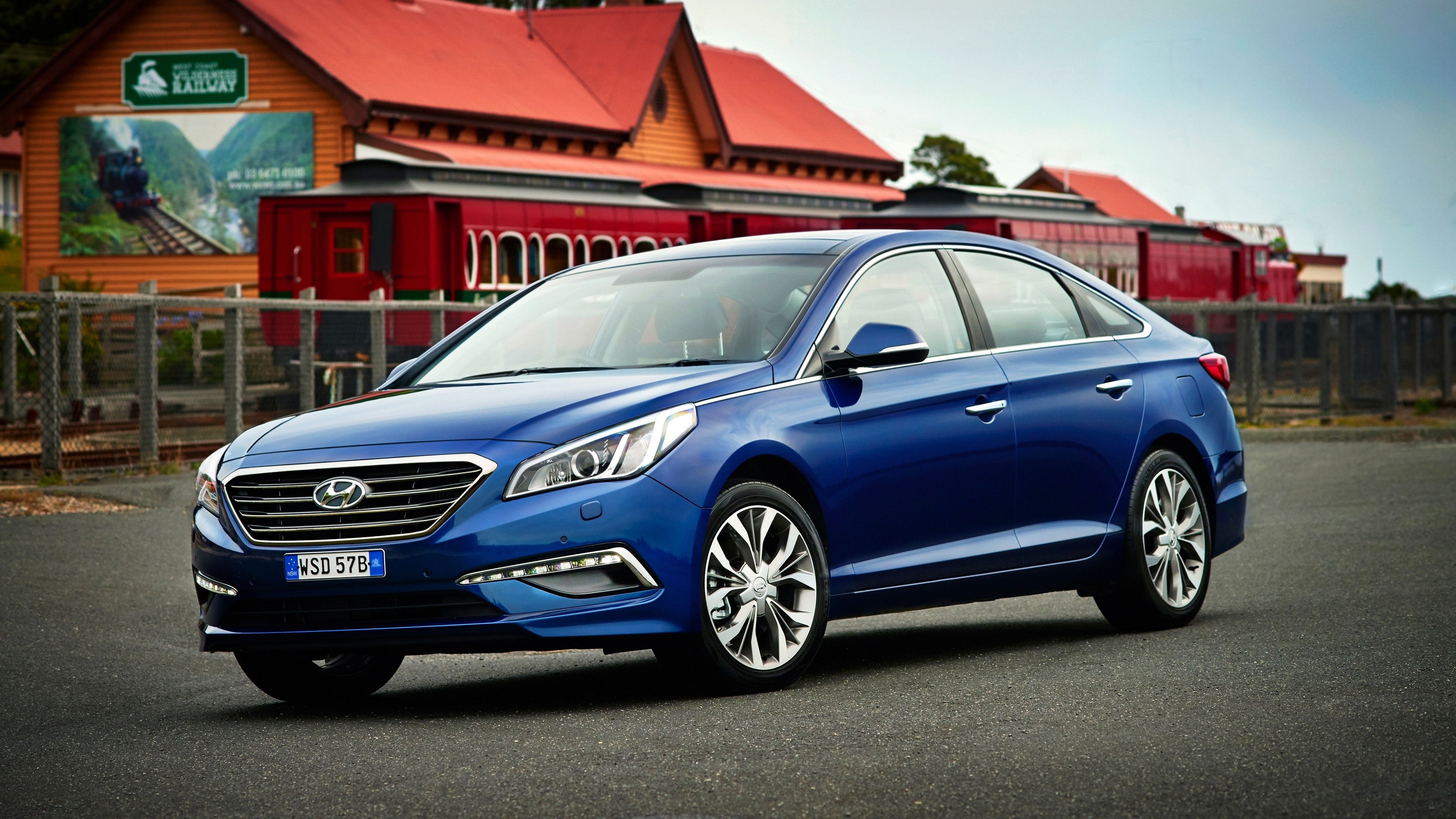 Blue 2015 Hyundai Sonata AU-spec LF HD Wallpaper