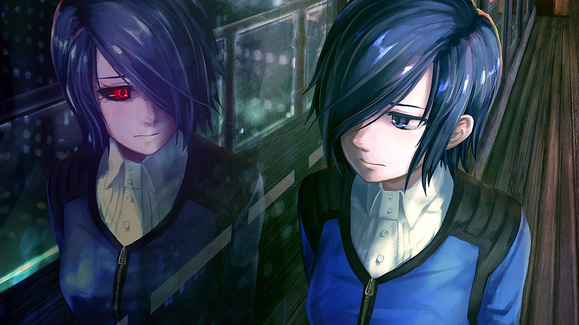 Kirishima Touka from Tokyo Ghoul reflected in glass HD Wallpaper