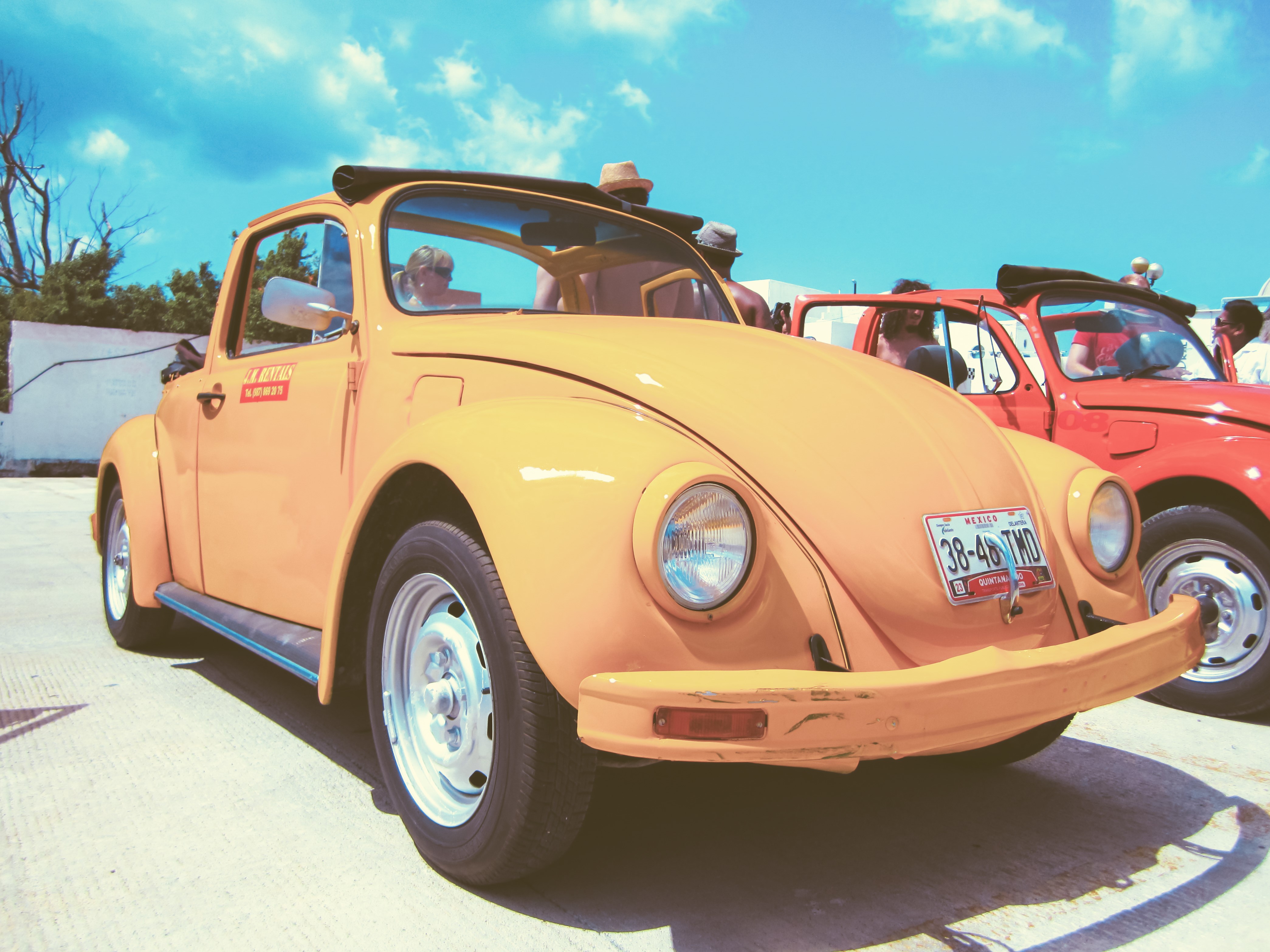 Orange Volkswagen Beetle with Red Beetle HD Wallpaper