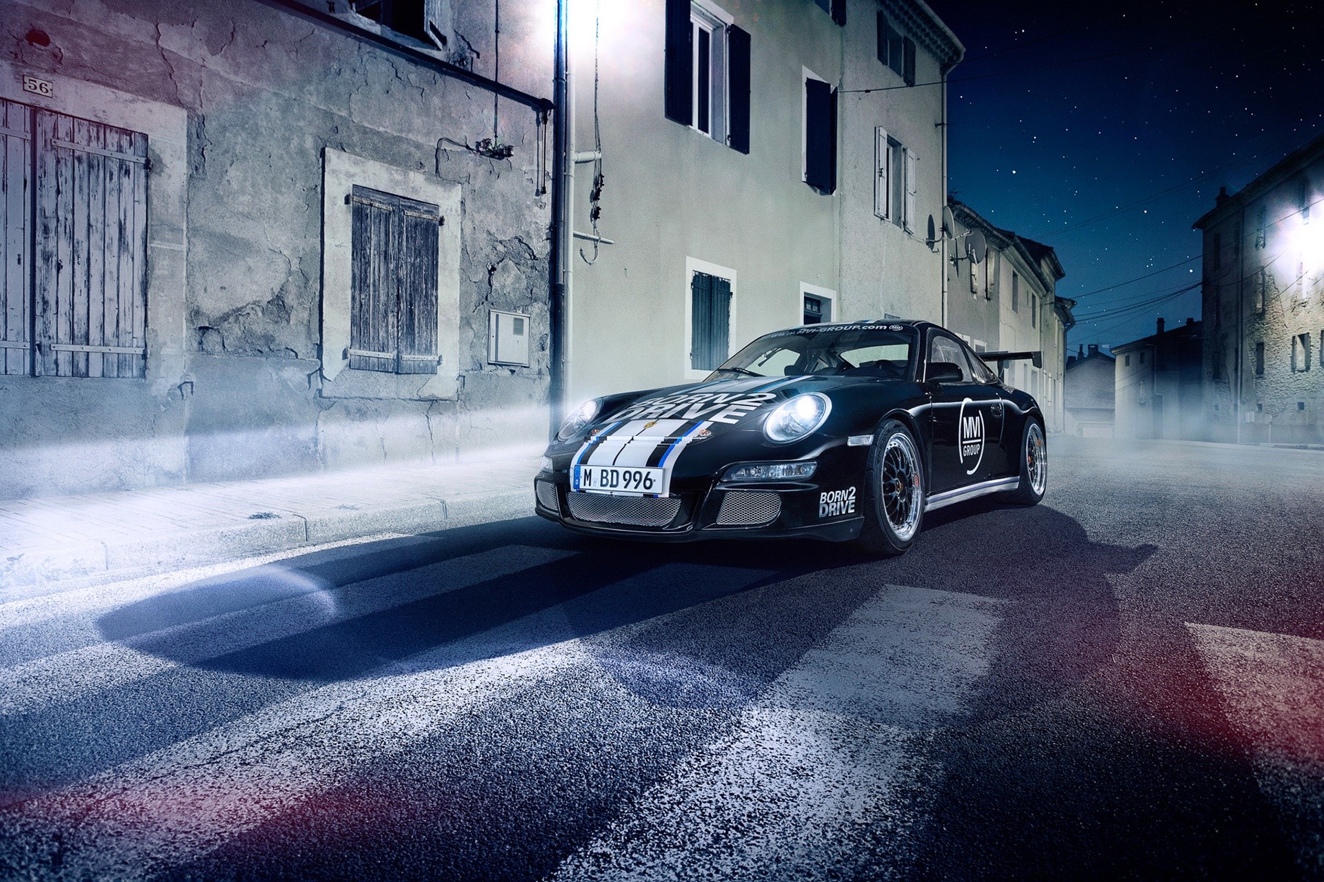 Porsche 997 GT3 CUP BORN2DRIVE at Night HD Wallpaper