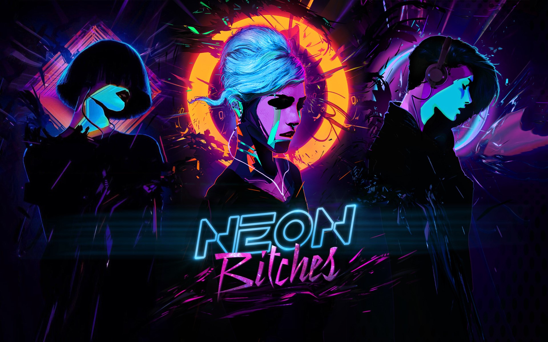Neon Bitches Synthwave Cyberpunk Logo HD Wallpaper