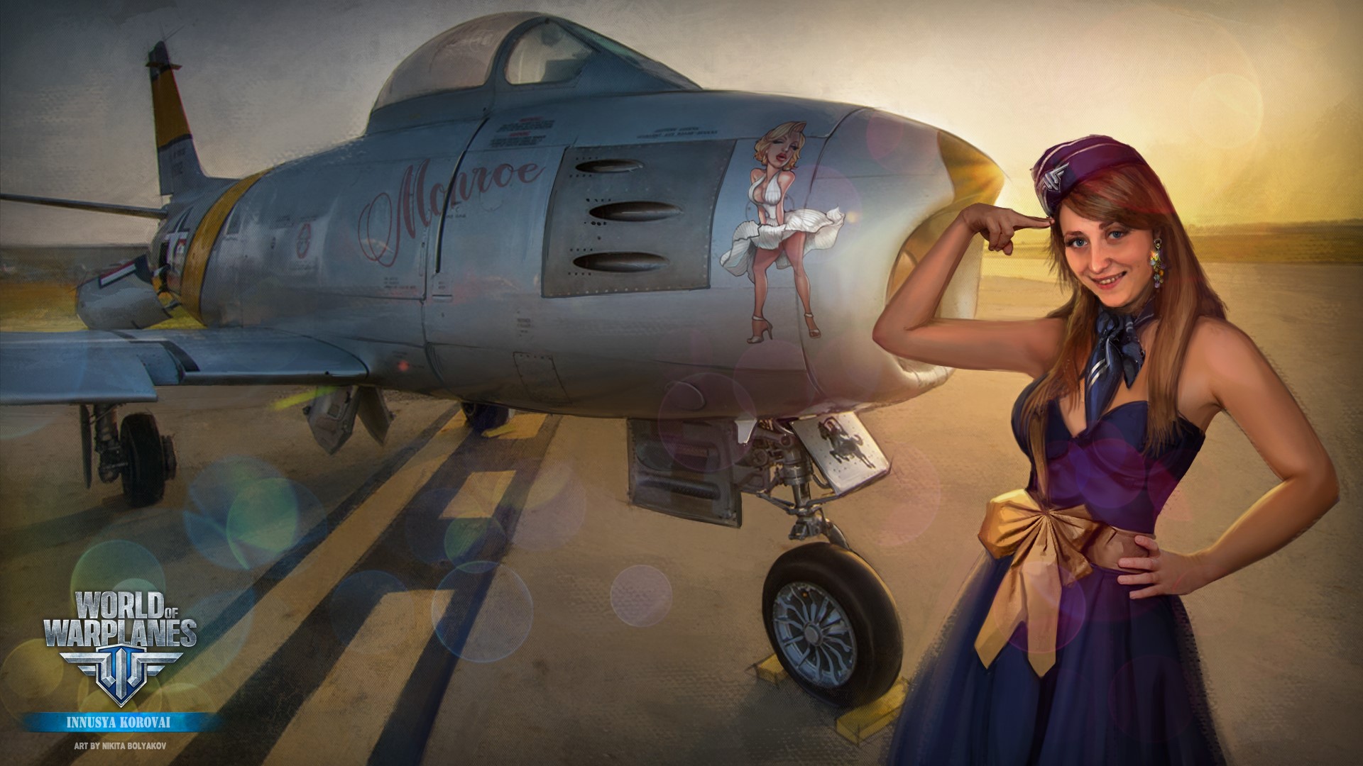 World of Warplanes artwork with pin-up girl and jet HD Wallpaper