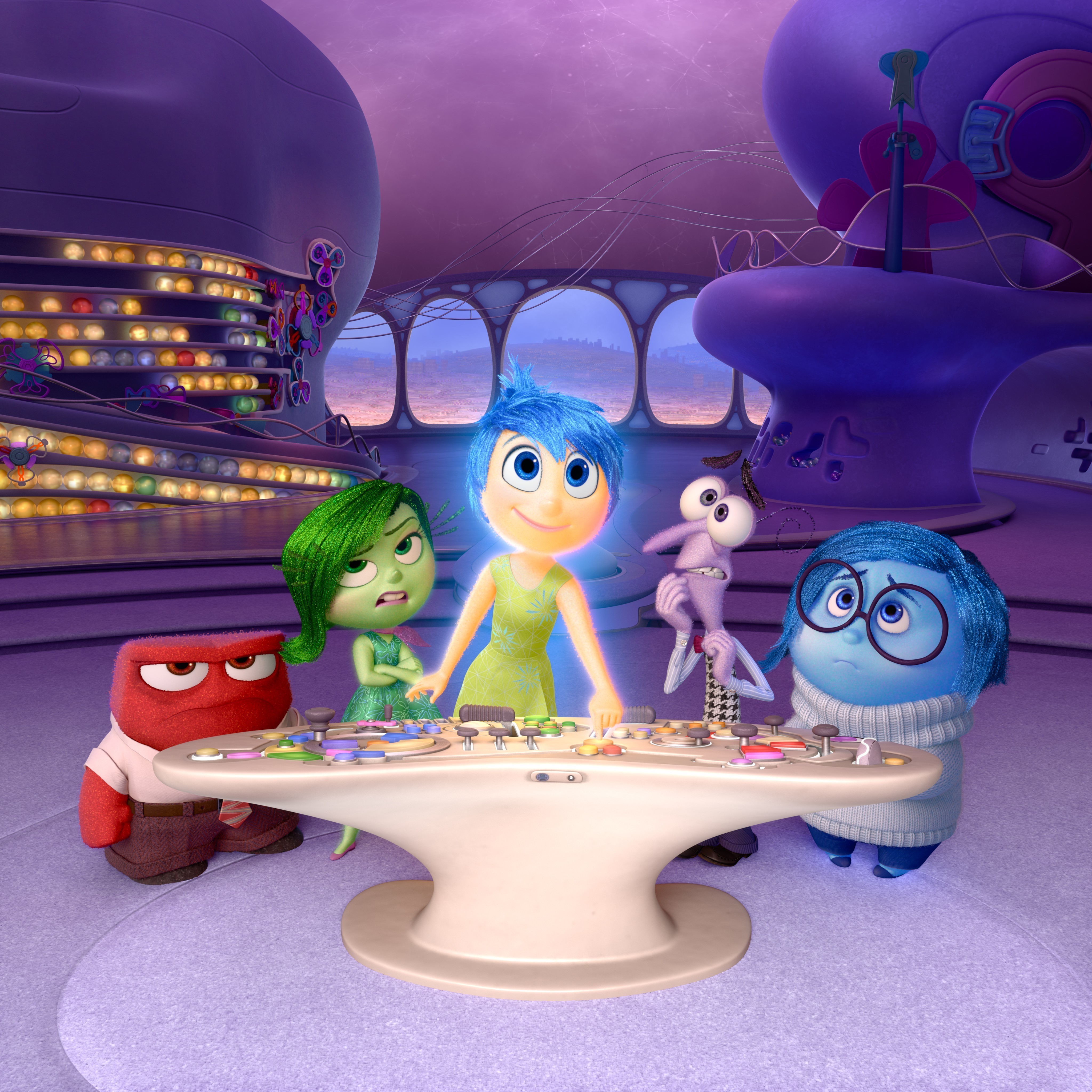 Inside Out characters at a control desk HD Wallpaper