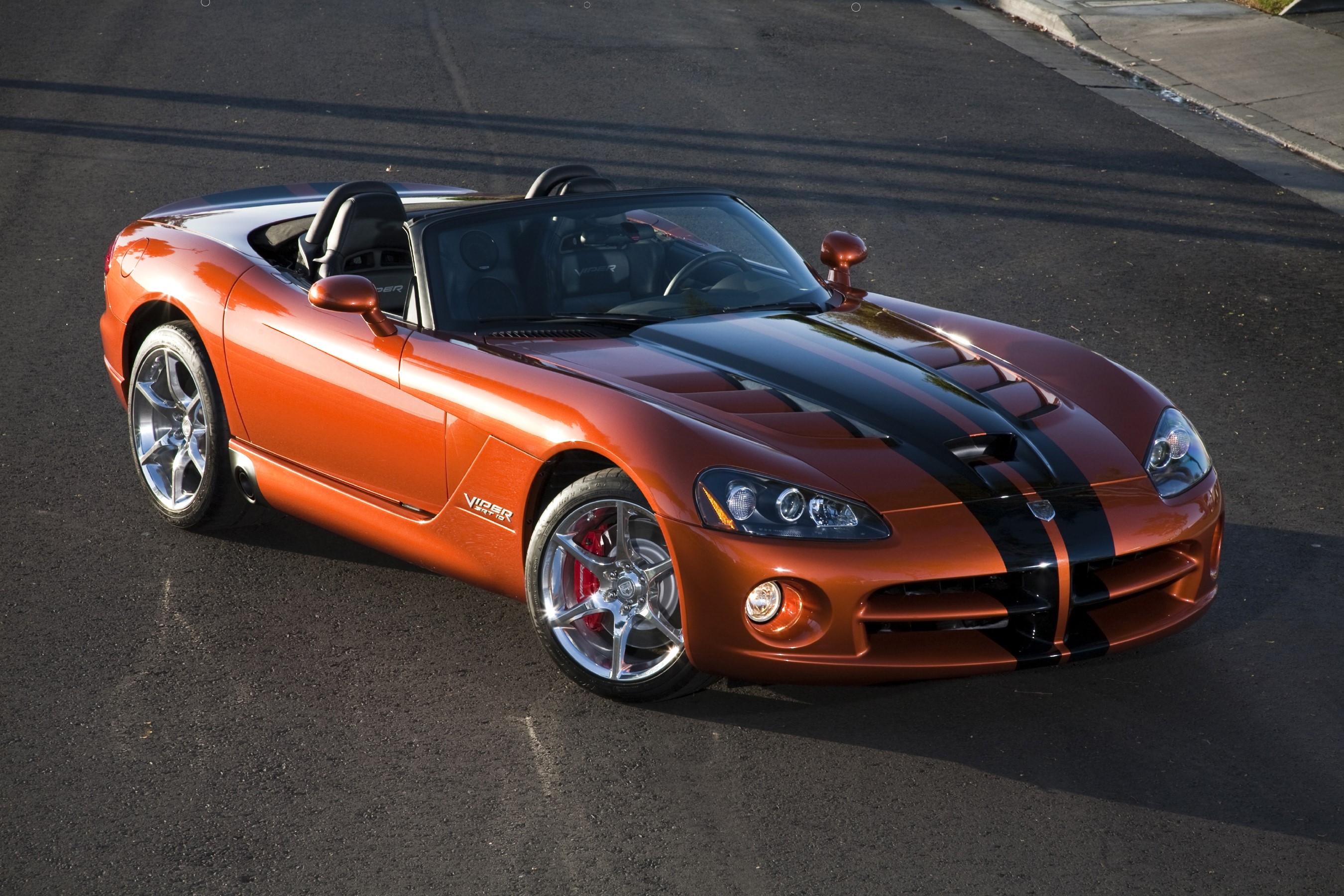 Orange 2010 Dodge Viper SRT10 Roadster with Black Stripes HD Wallpaper