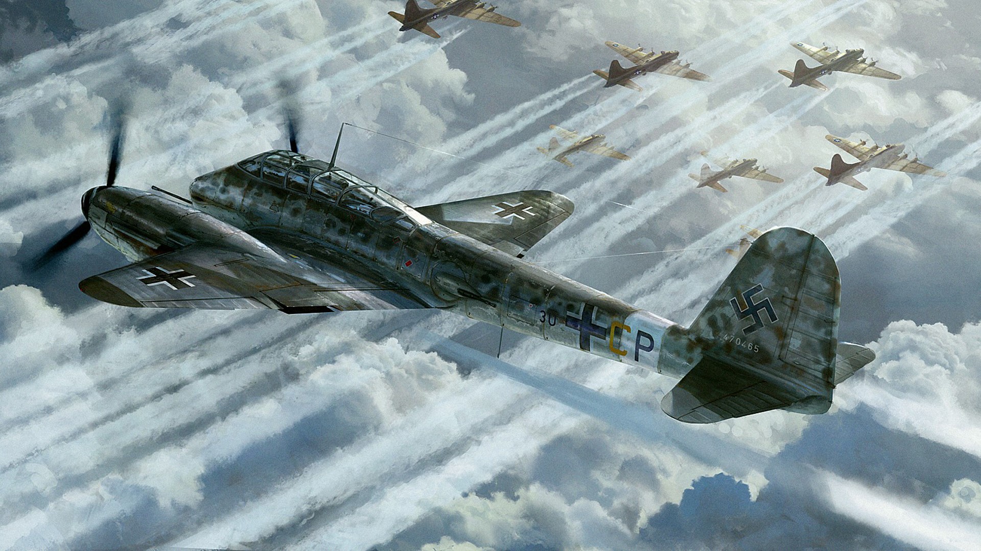 Messerschmitt Me.410 Hornisse aircraft in formation HD Wallpaper