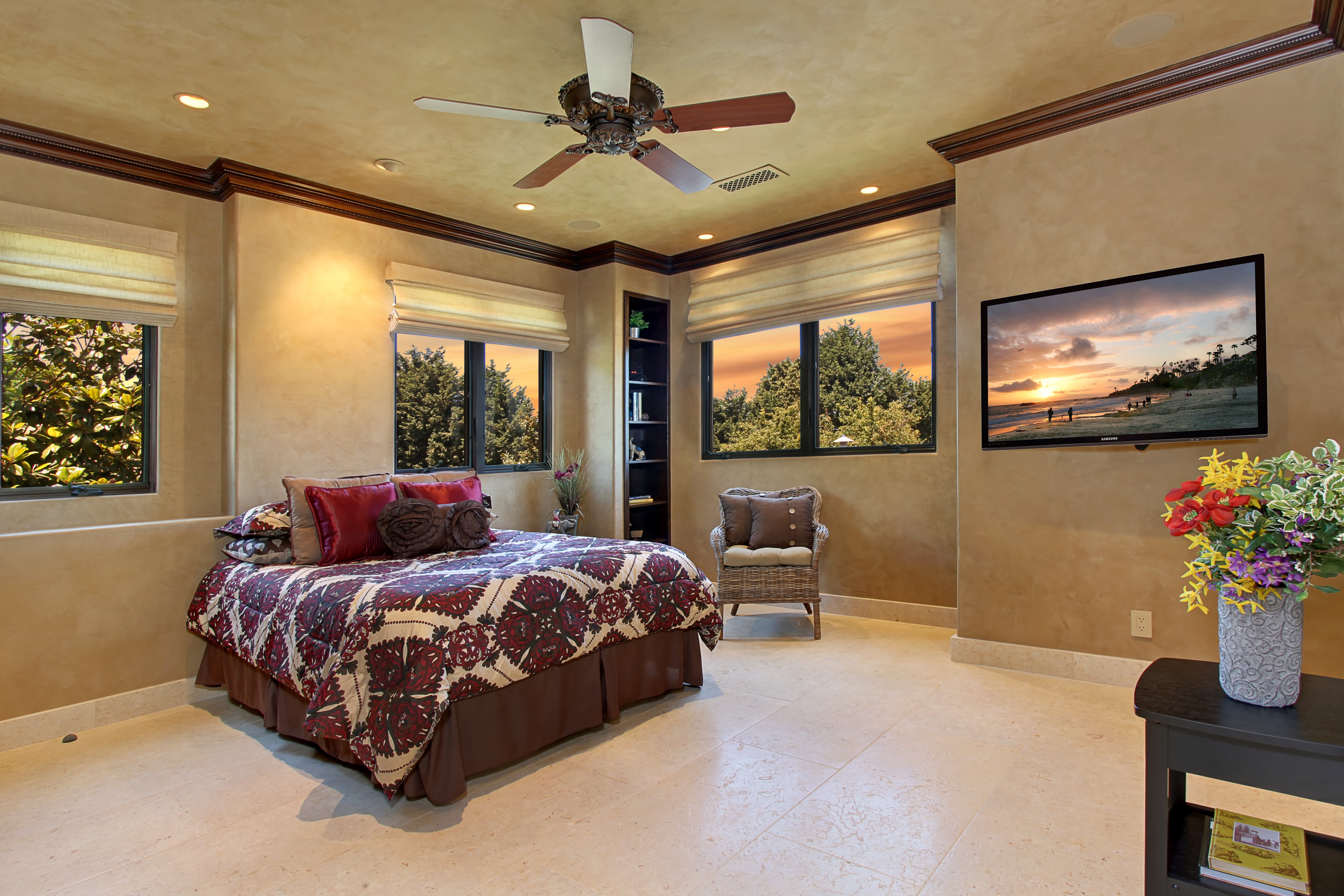 Bedroom Interior Design with Bed and TV HD Wallpaper