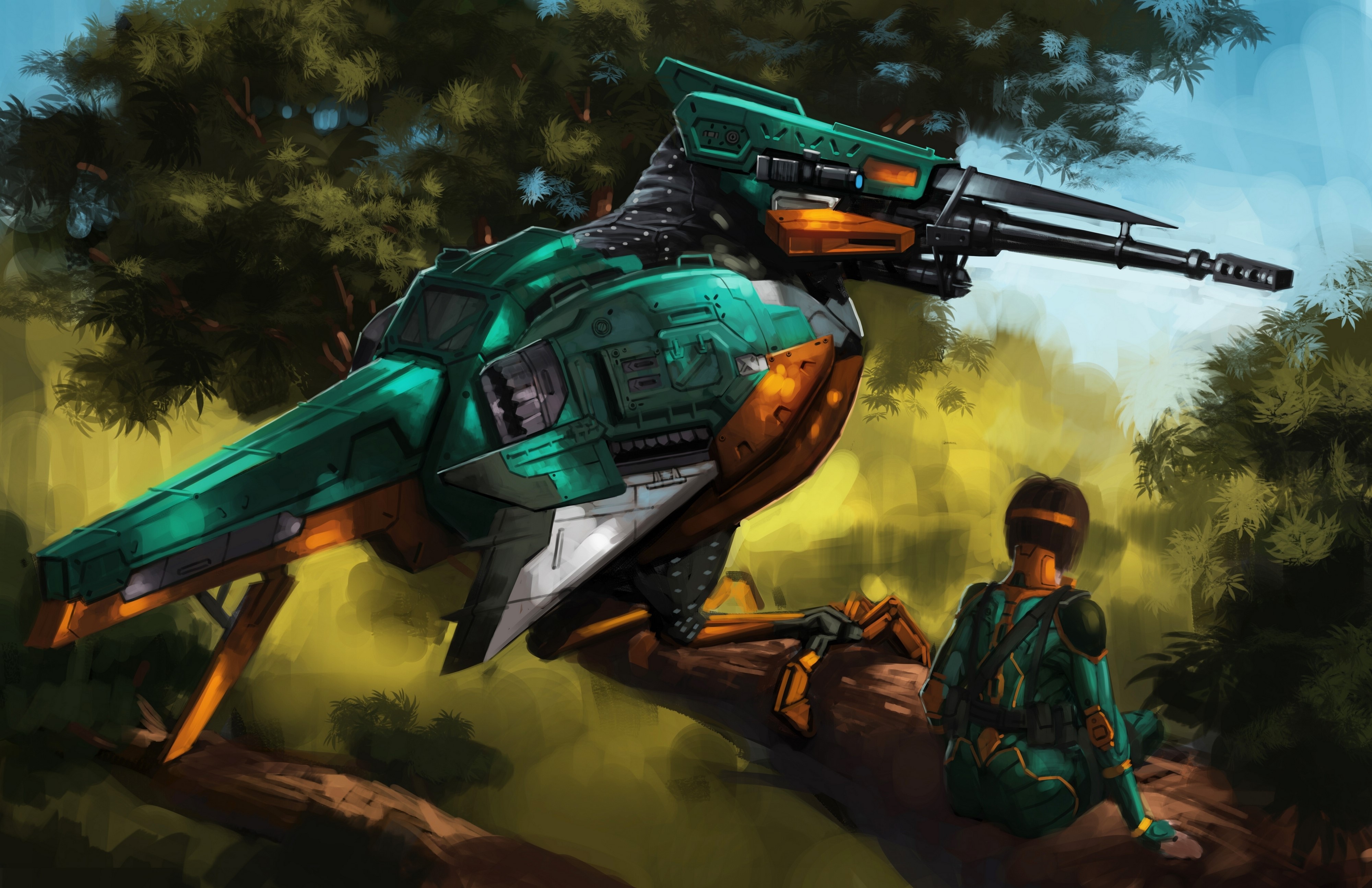 4K Robot Kingfisher and Person in Forest HD Wallpaper