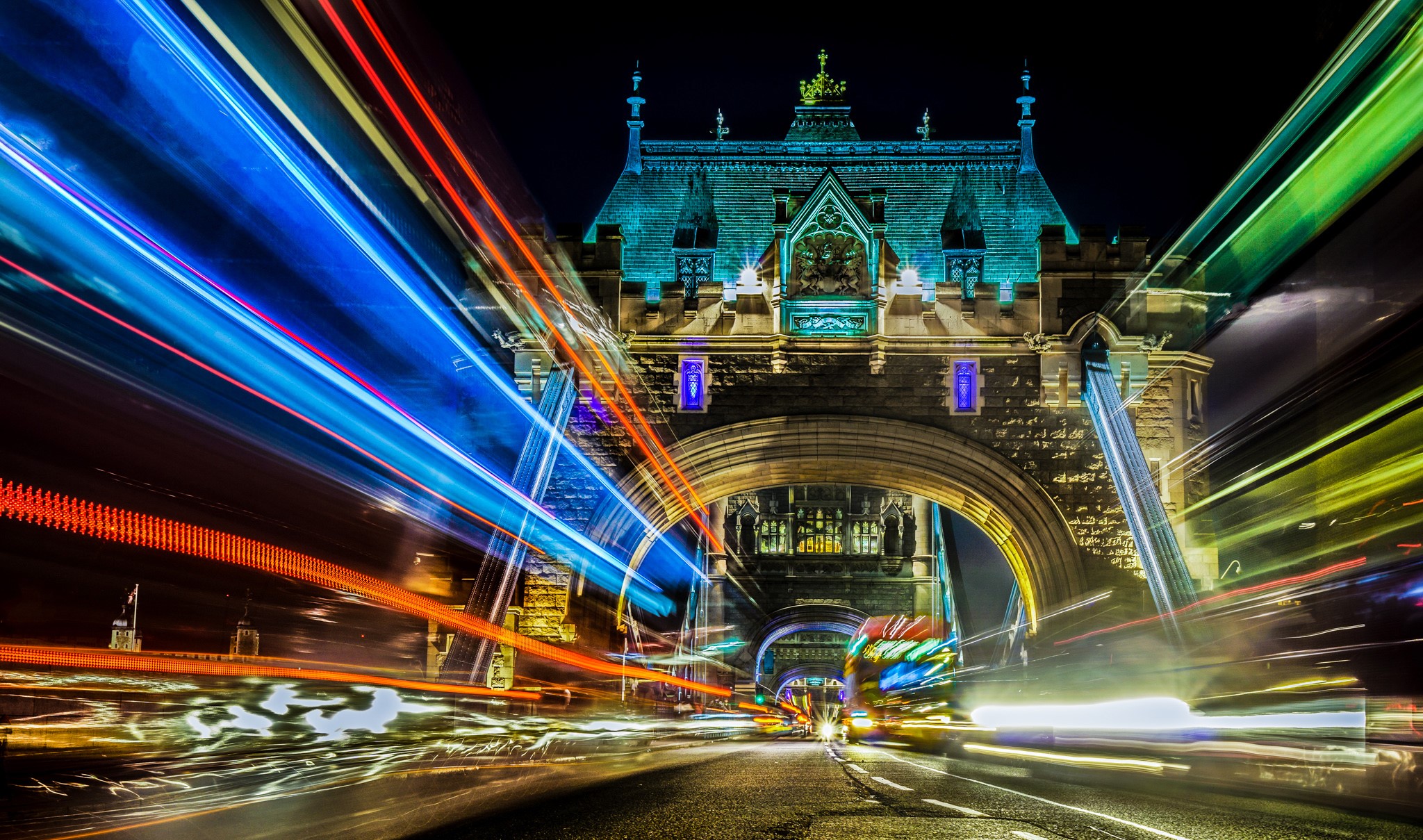 Tower Bridge at Night with Light Trails HD Wallpaper