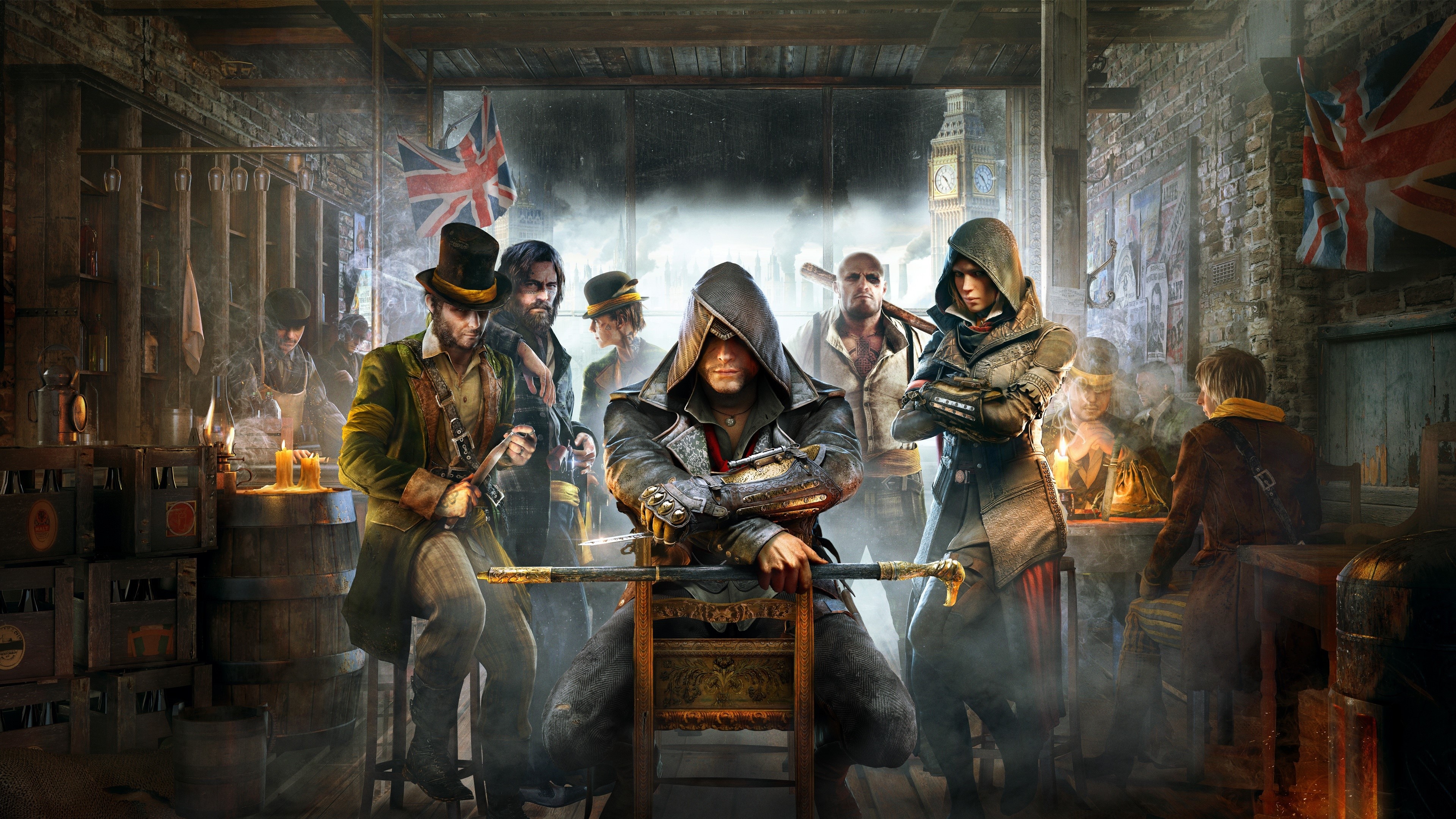 Assassin's Creed Syndicate characters in a pub HD Wallpaper