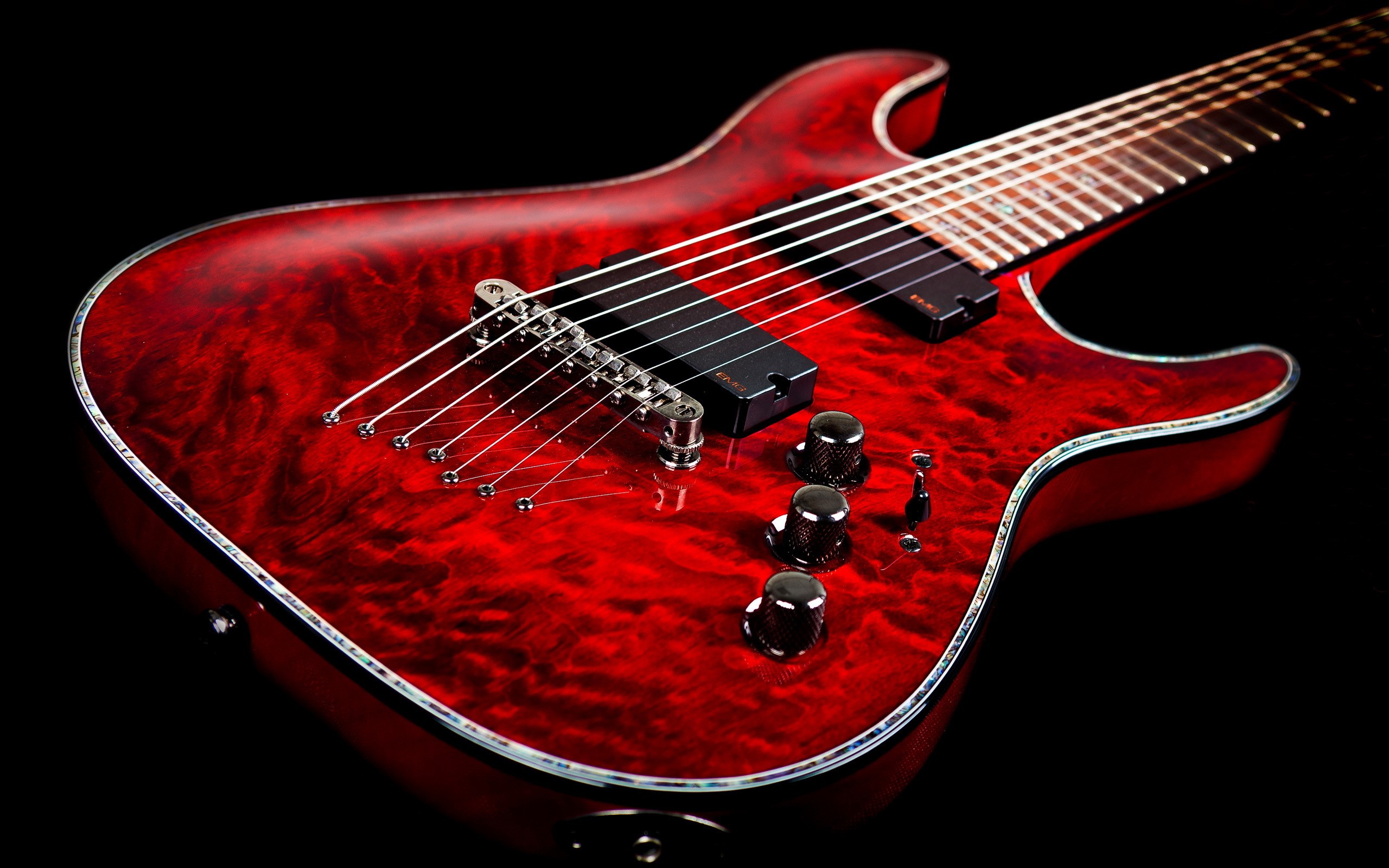 Red electric guitar with black pickups HD Wallpaper