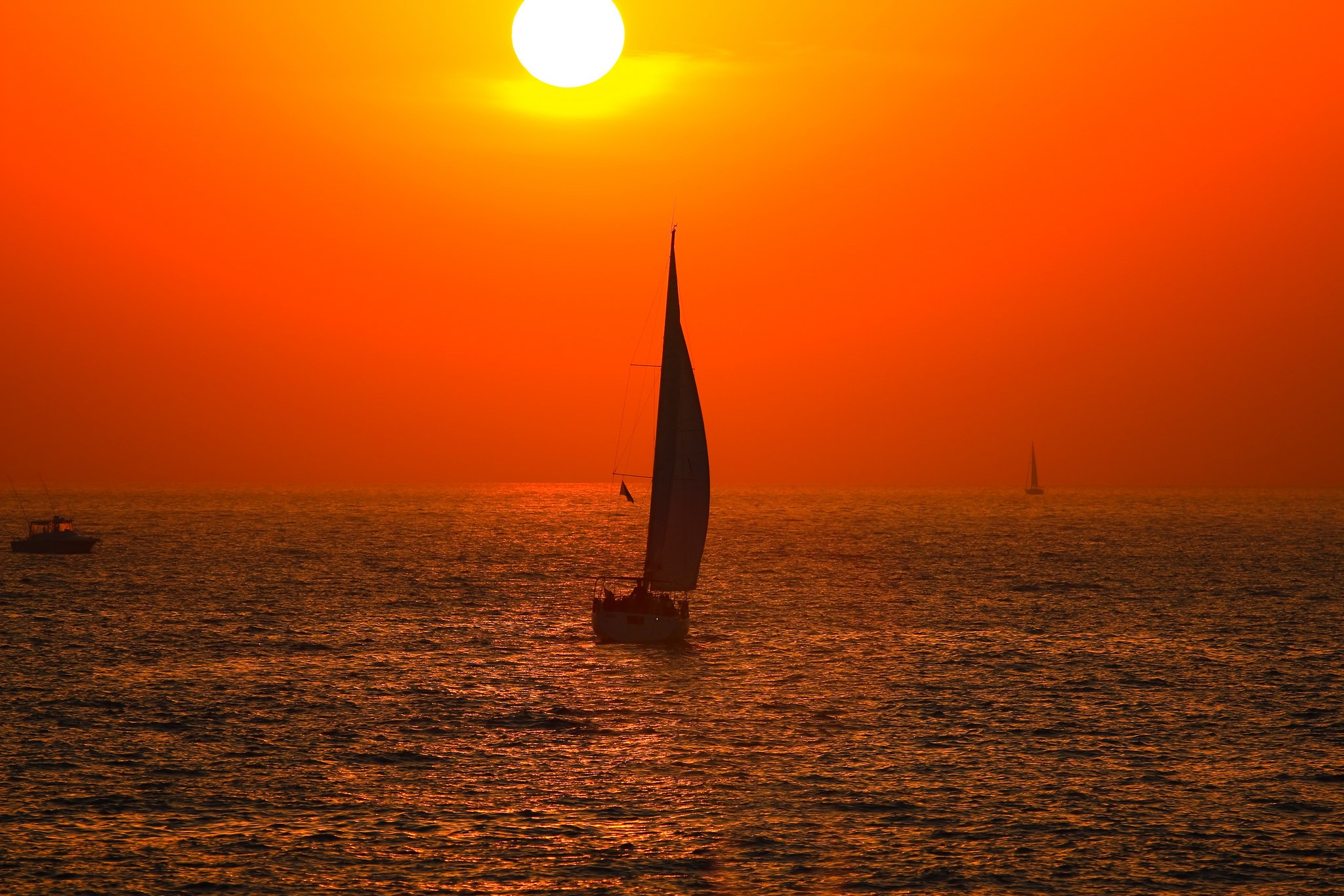 Sailboat on the sea at sunset HD Wallpaper