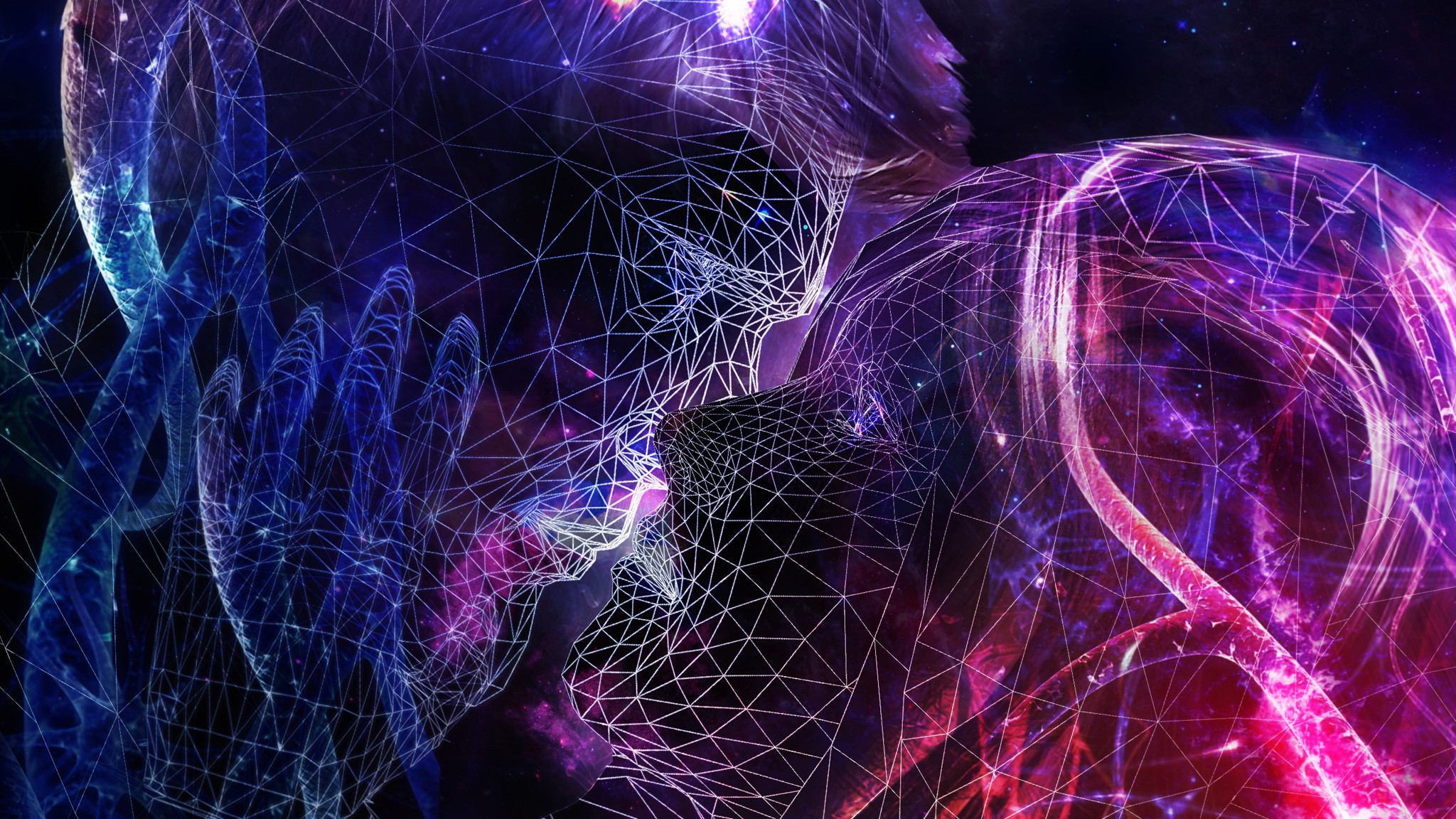 Abstract digital art of two faces kissing HD Wallpaper