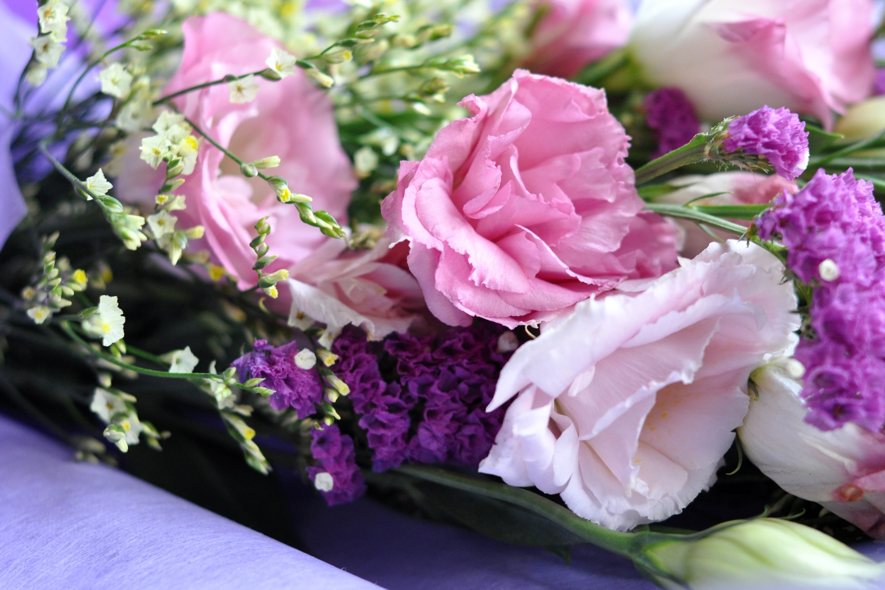 Pink and purple flowers in a bouquet HD Wallpaper