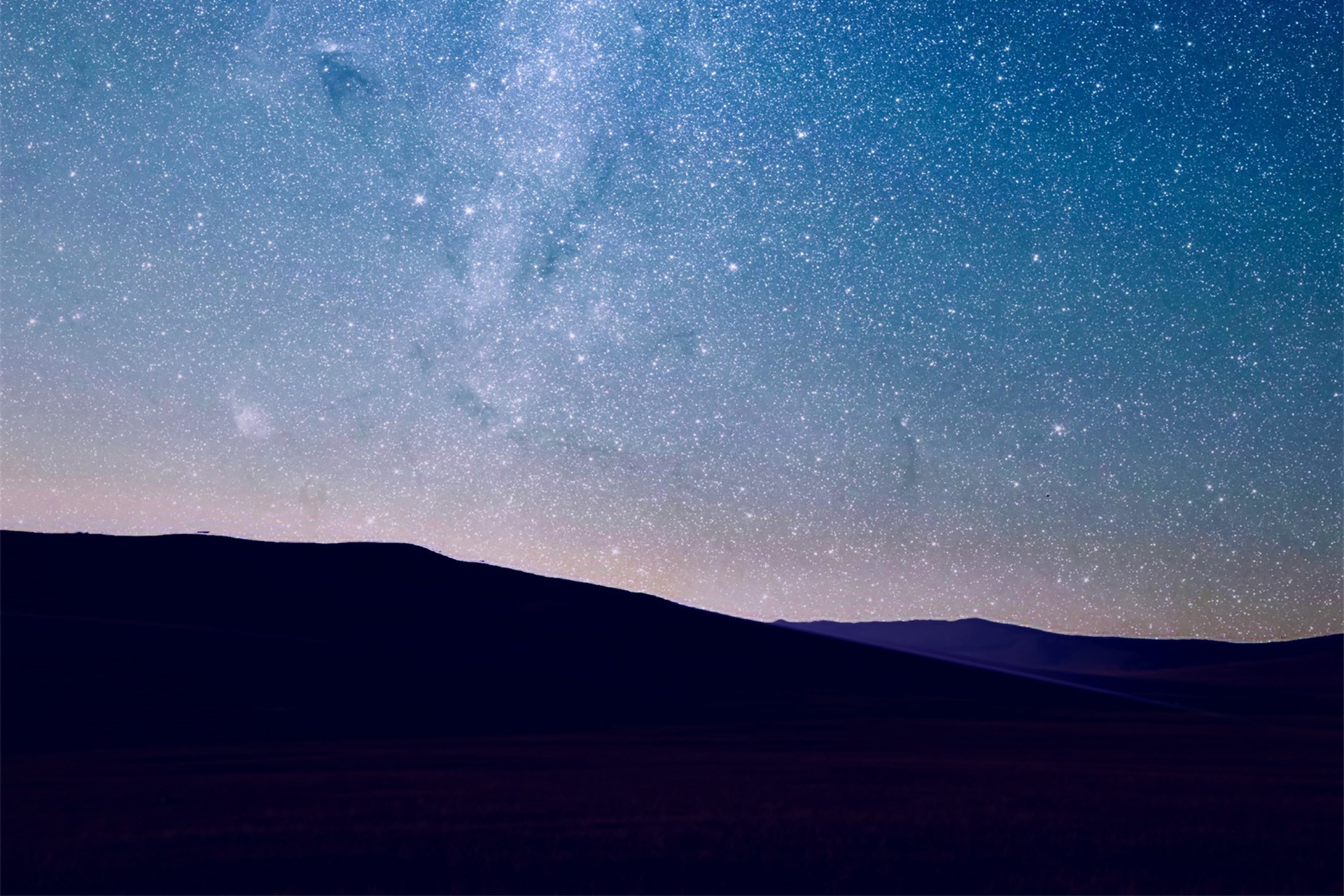 Night sky full of stars over dark hills HD Wallpaper