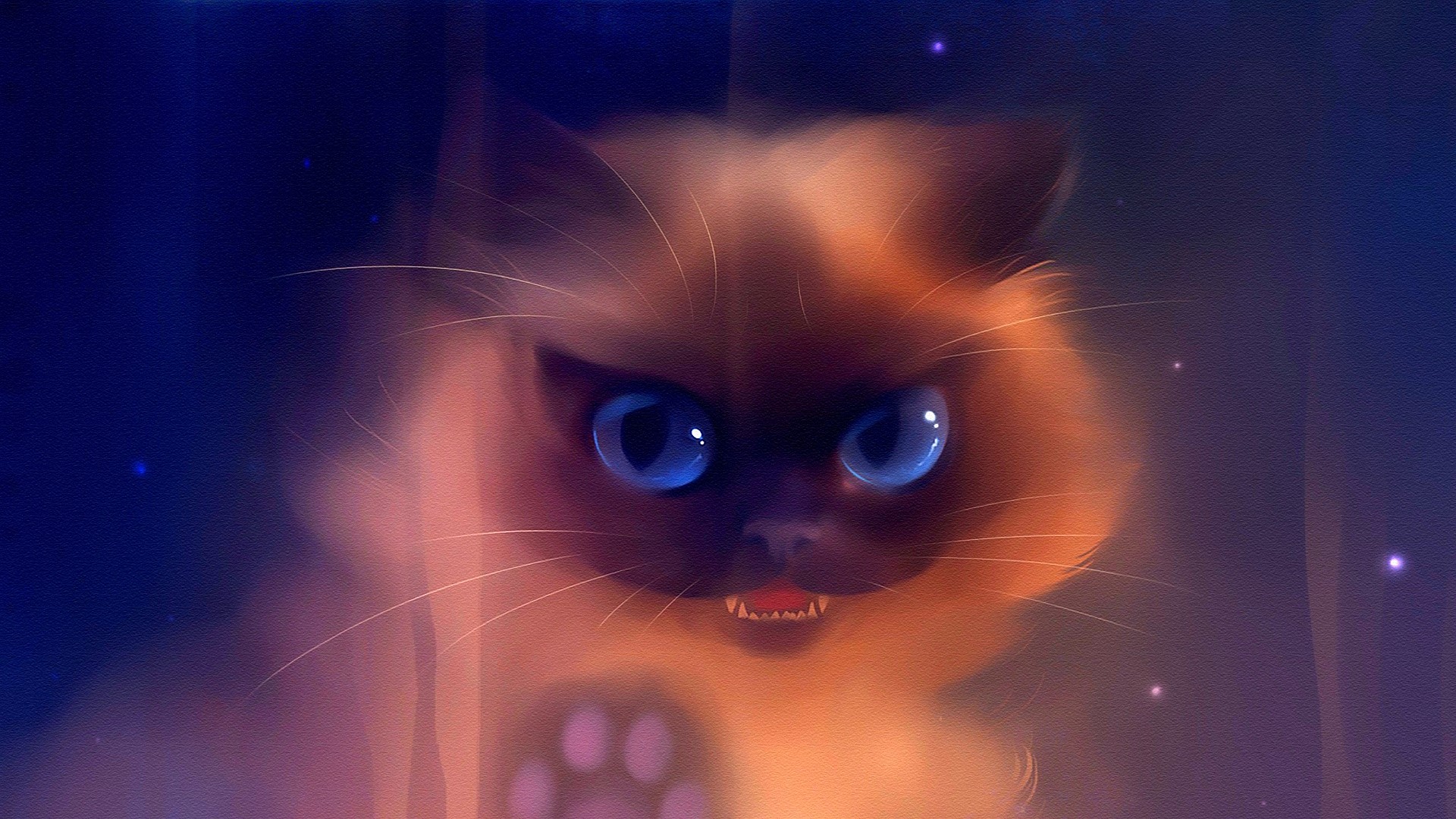 Painting of a Siamese cat with blue eyes HD Wallpaper