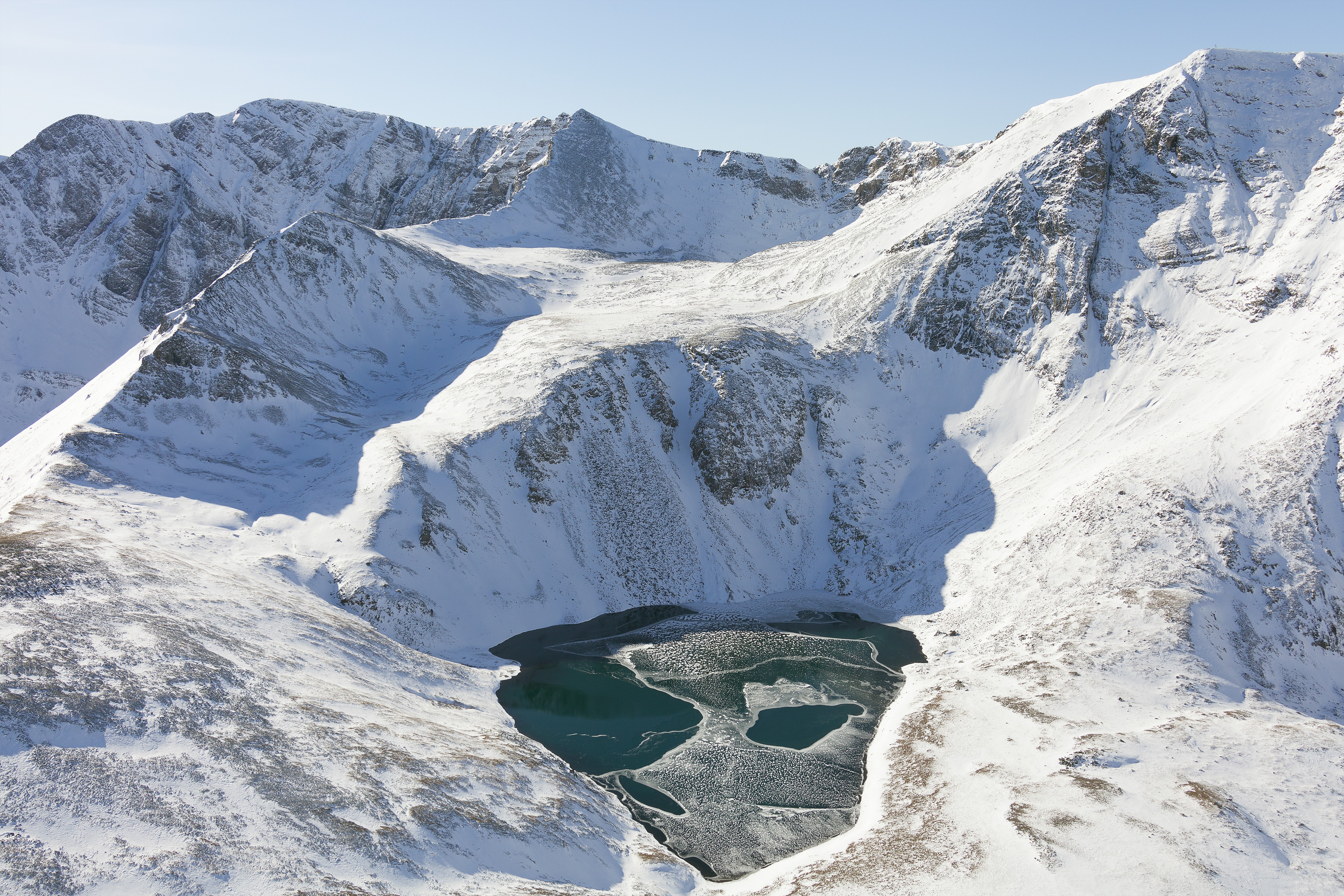 Snowy Mountains and Partially Frozen Lake HD Wallpaper