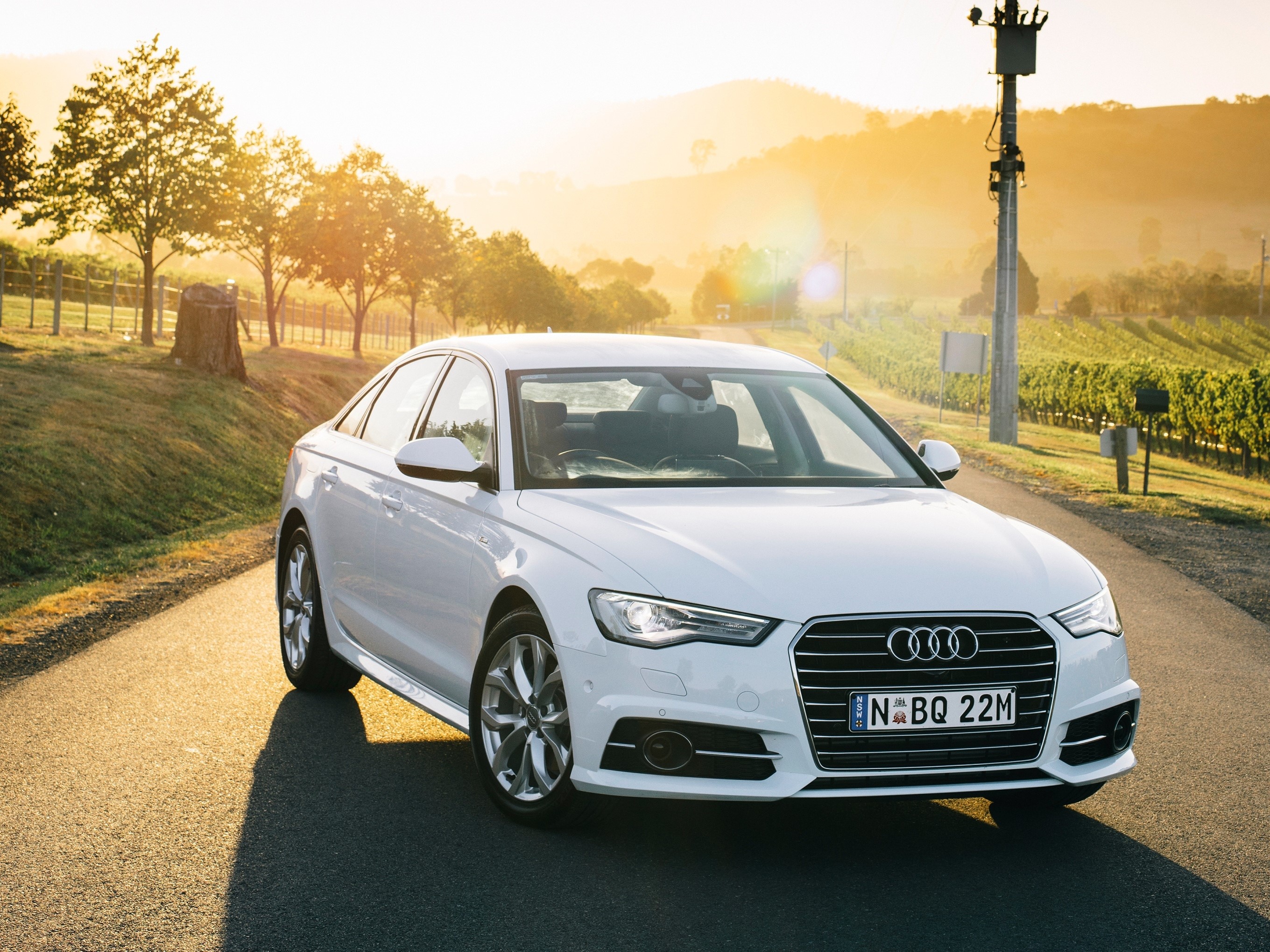 White 2015 Audi A6 TDI quattro S line Sedan HD Wallpaper