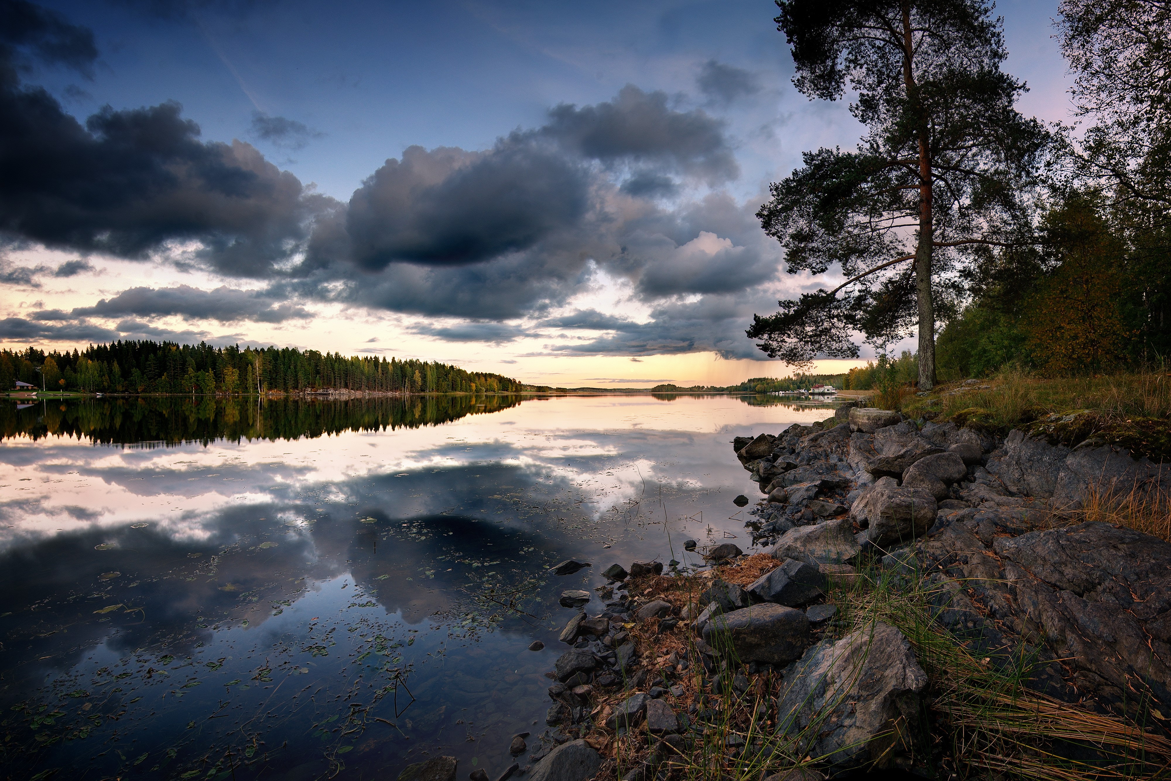 Lake with Trees and Clouds HD Wallpaper
