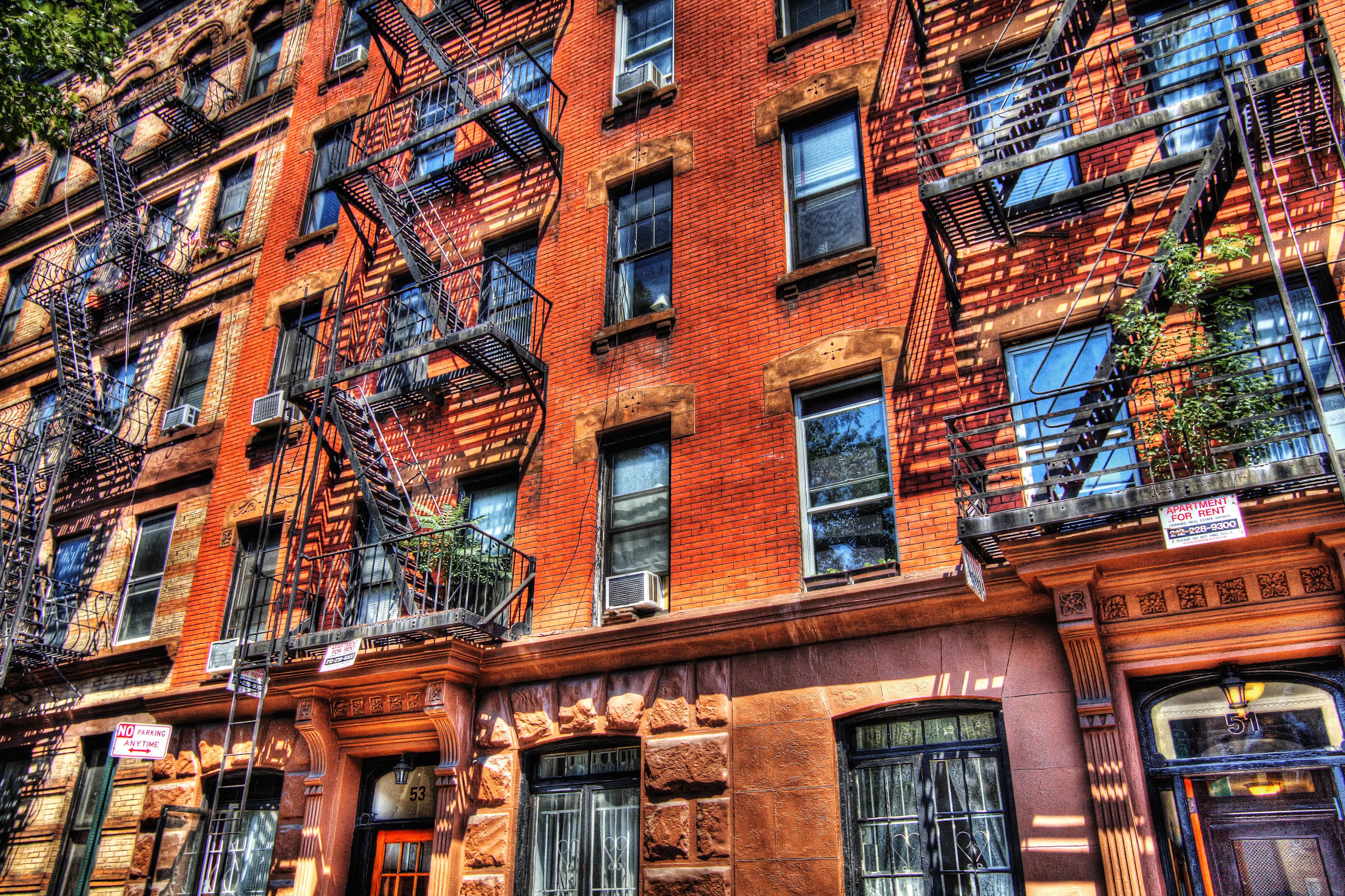 Brick Apartment Buildings with Fire Escapes in USA HD Wallpaper