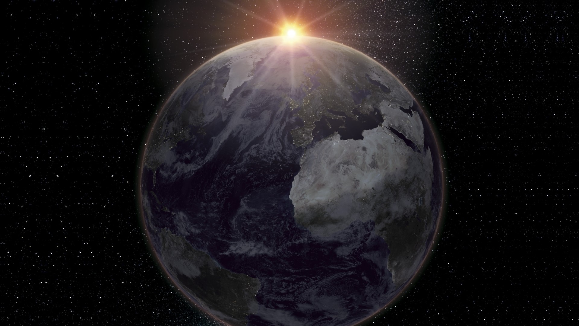 Earth from space with sunrise over Africa and Europe HD Wallpaper