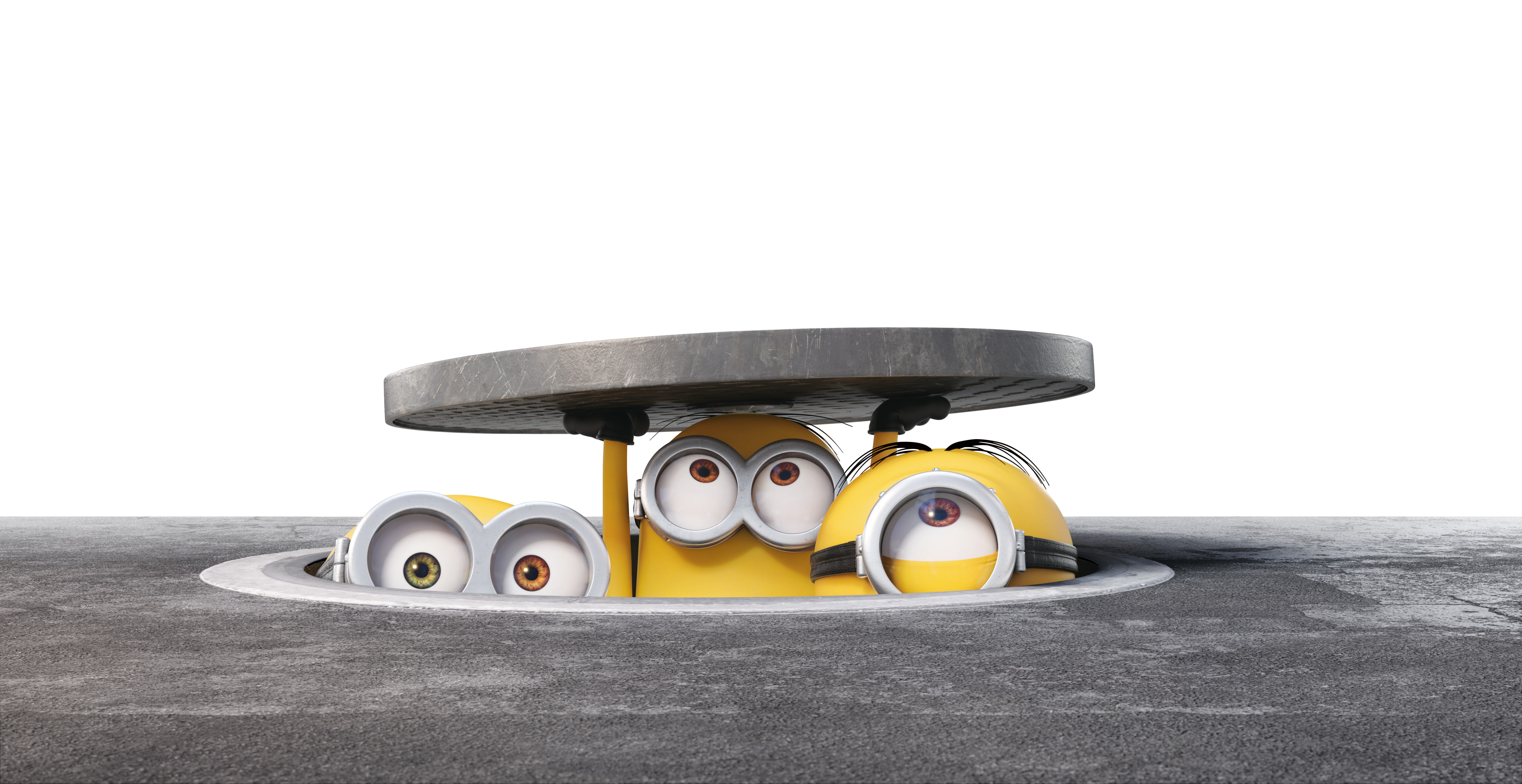 Minions peeking from a manhole HD Wallpaper