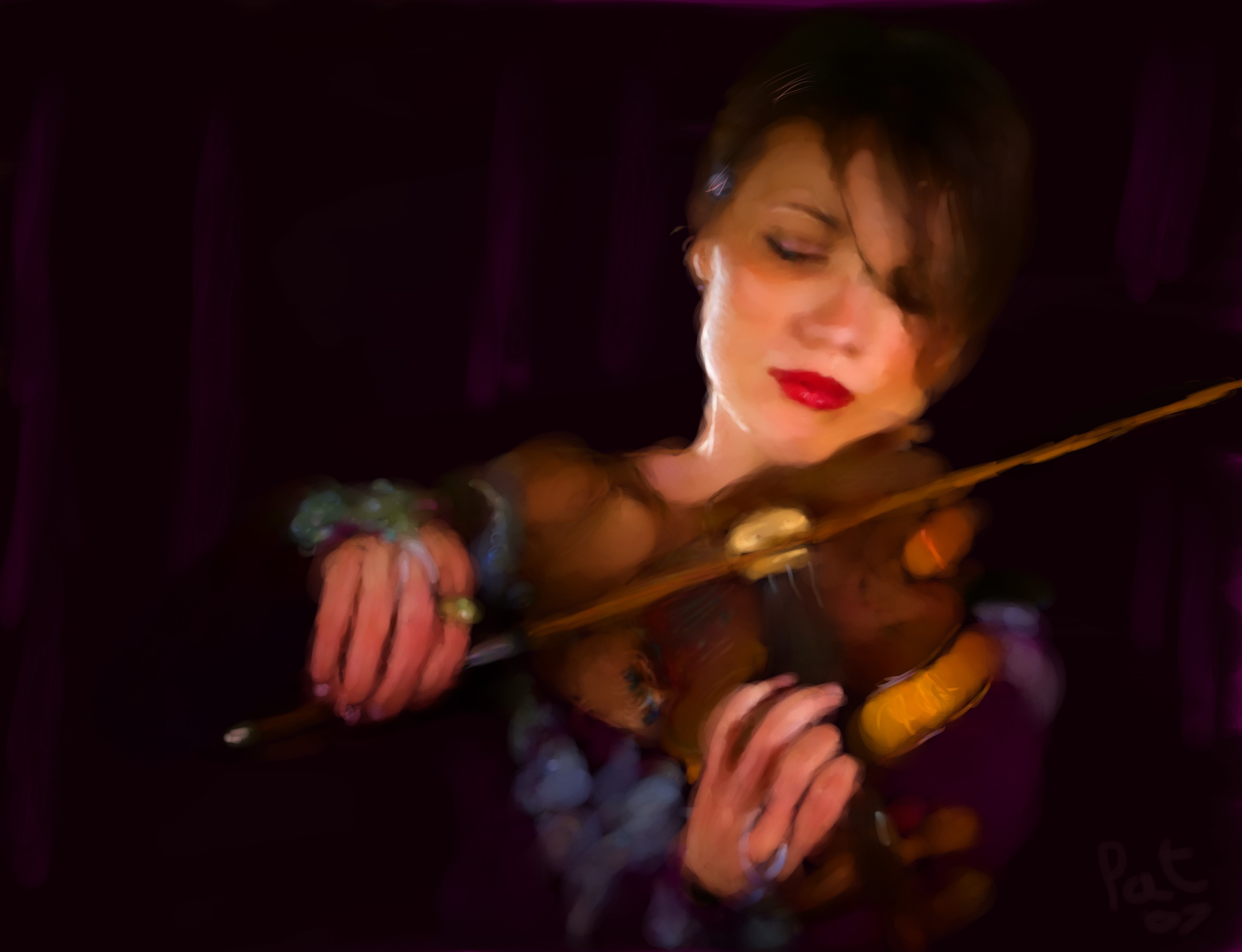 Painting of a woman playing the violin HD Wallpaper