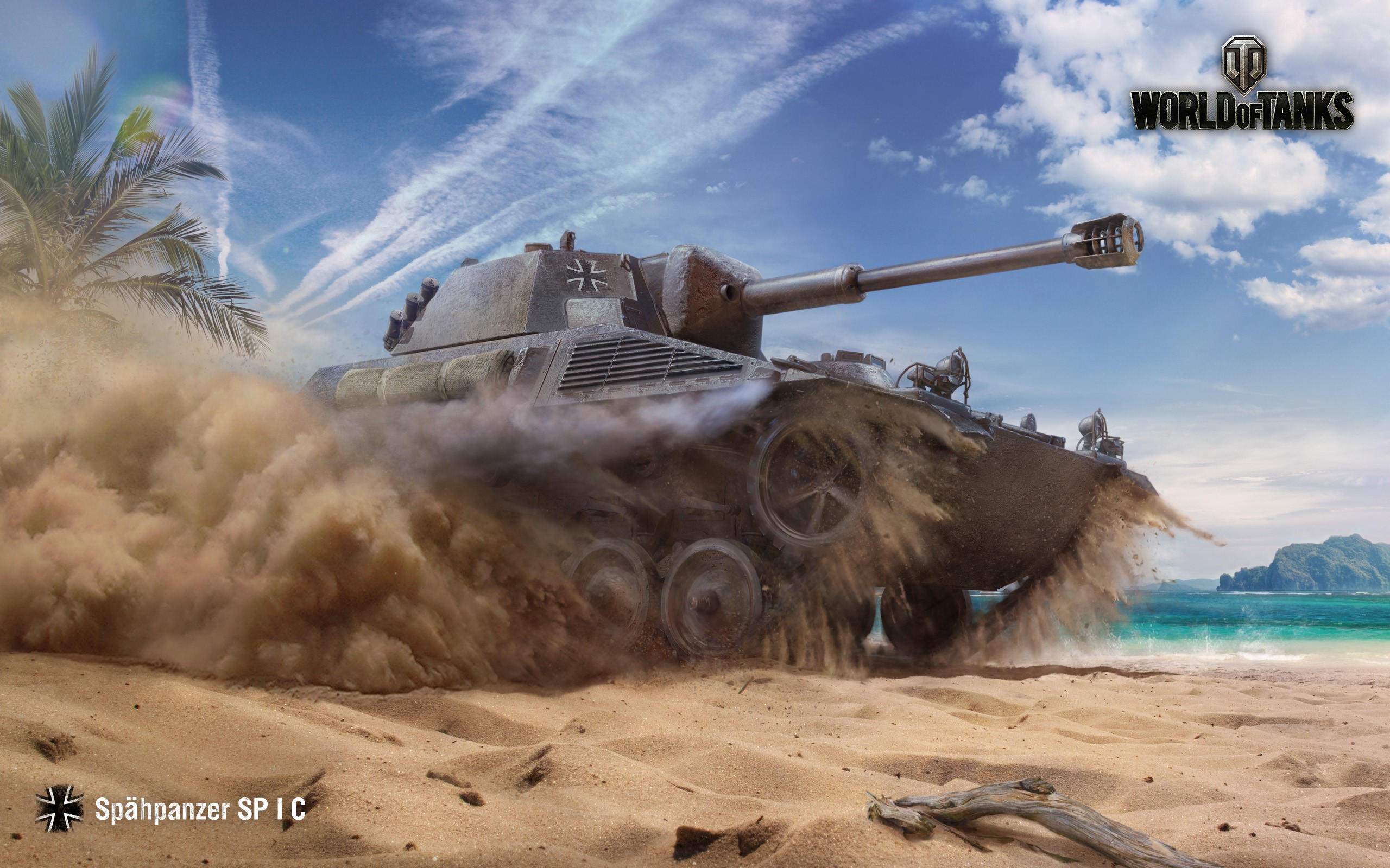 Spahpanzer SP I C tank in World of Tanks on a beach HD Wallpaper