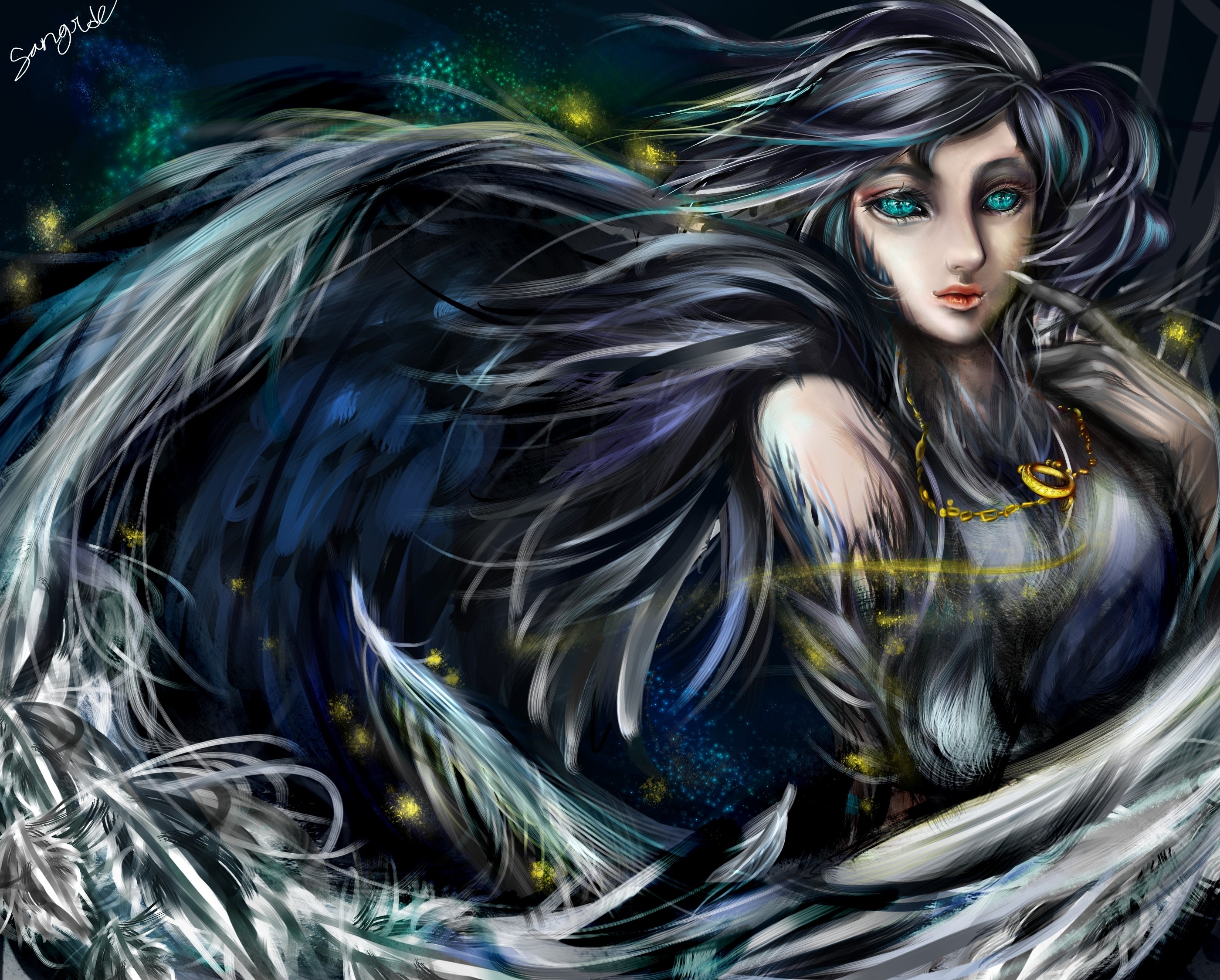 Woman with large black and white wings HD Wallpaper