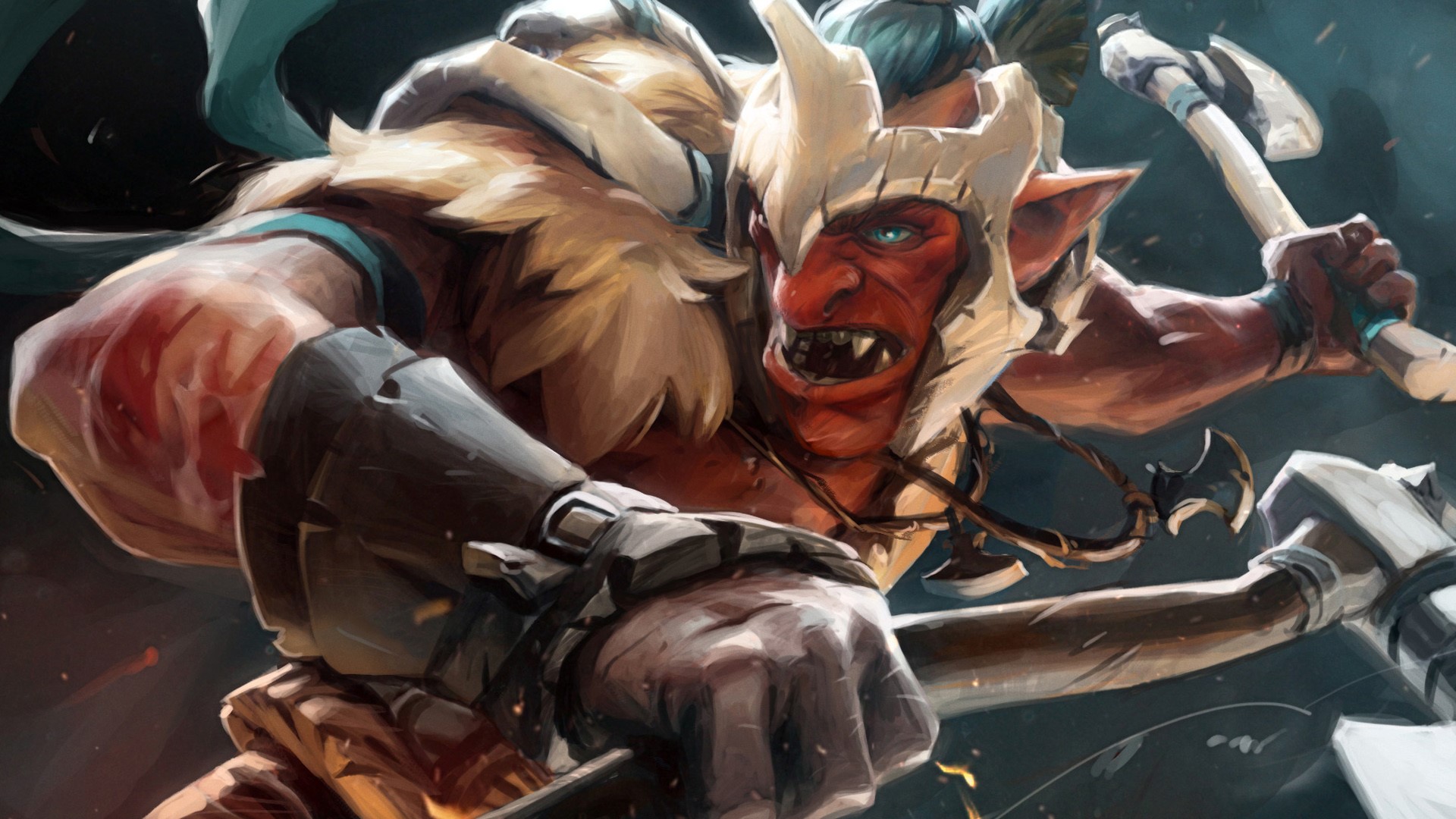 Troll Warlord from DOTA 2 with battle axes HD Wallpaper