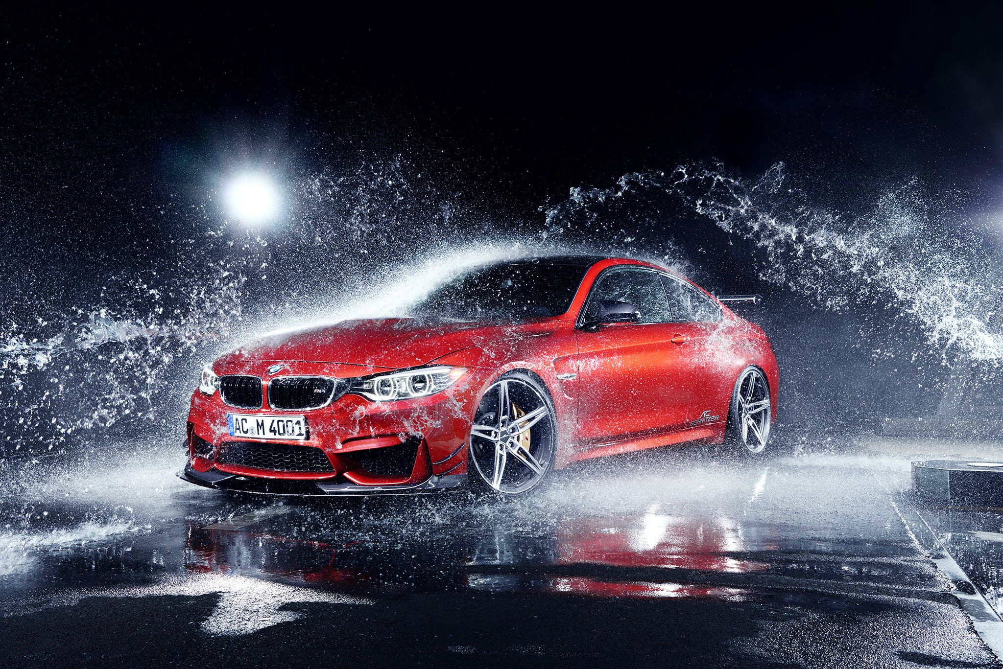 Red BMW M4 Coupe F82 by AC-Schnitzer with Water Splash HD Wallpaper