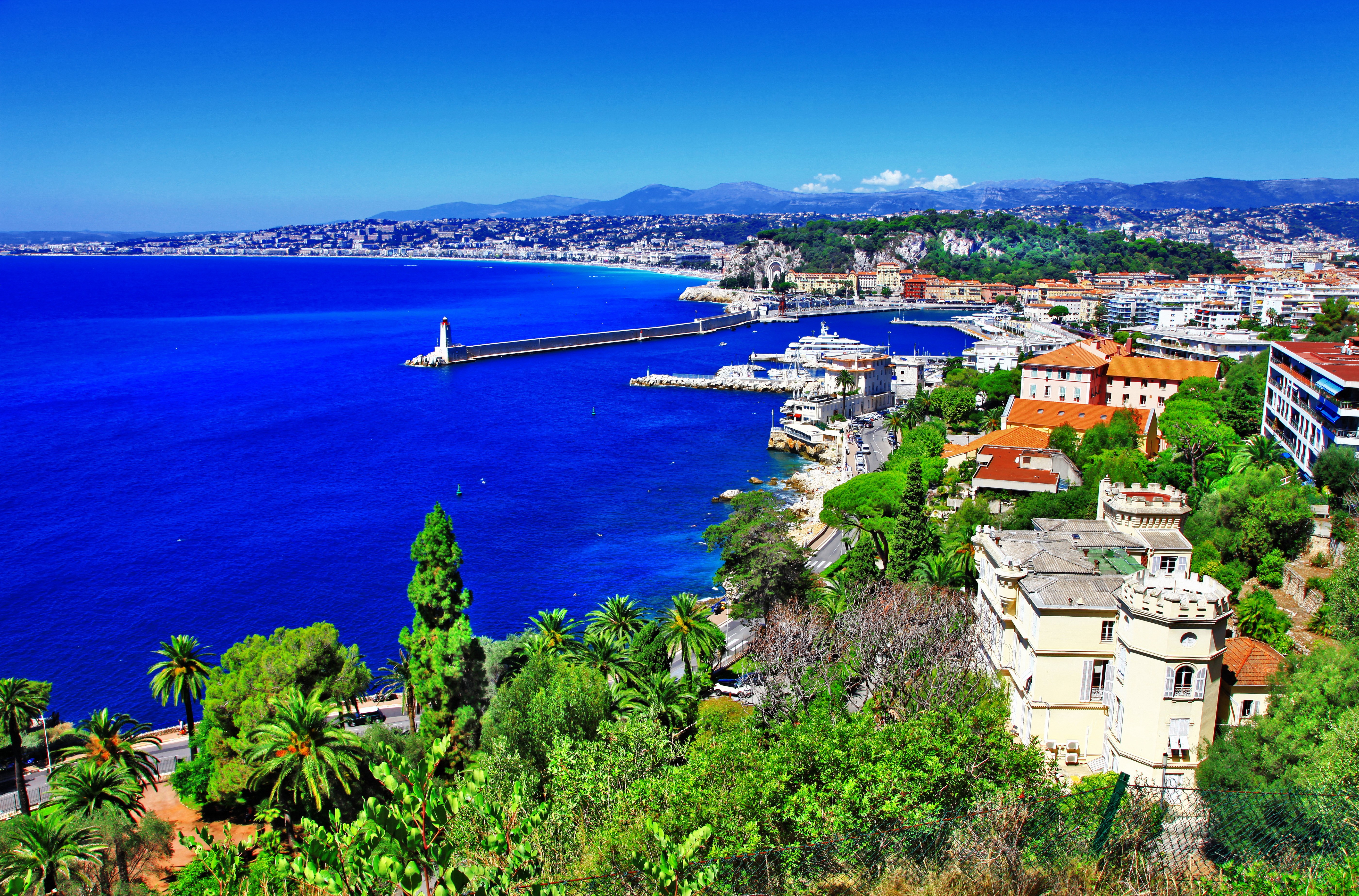 Nice, France Coastline with Lighthouse and Harbor HD Wallpaper